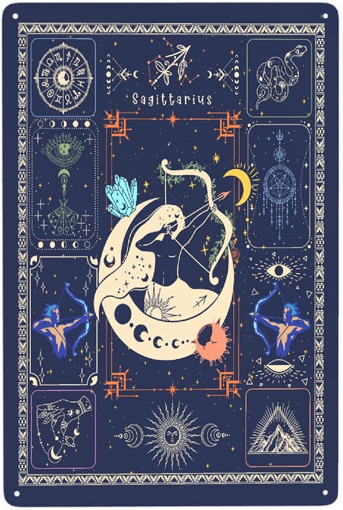 HORSESBLANKET Sagittarius Constellation Astrology Vintage Aluminum Metal Poster Sign Decor Metal Tin Sign For cafe Home Retro Club Bar Bathroom Poster Wall Art & Decor Gift 8x12 inches