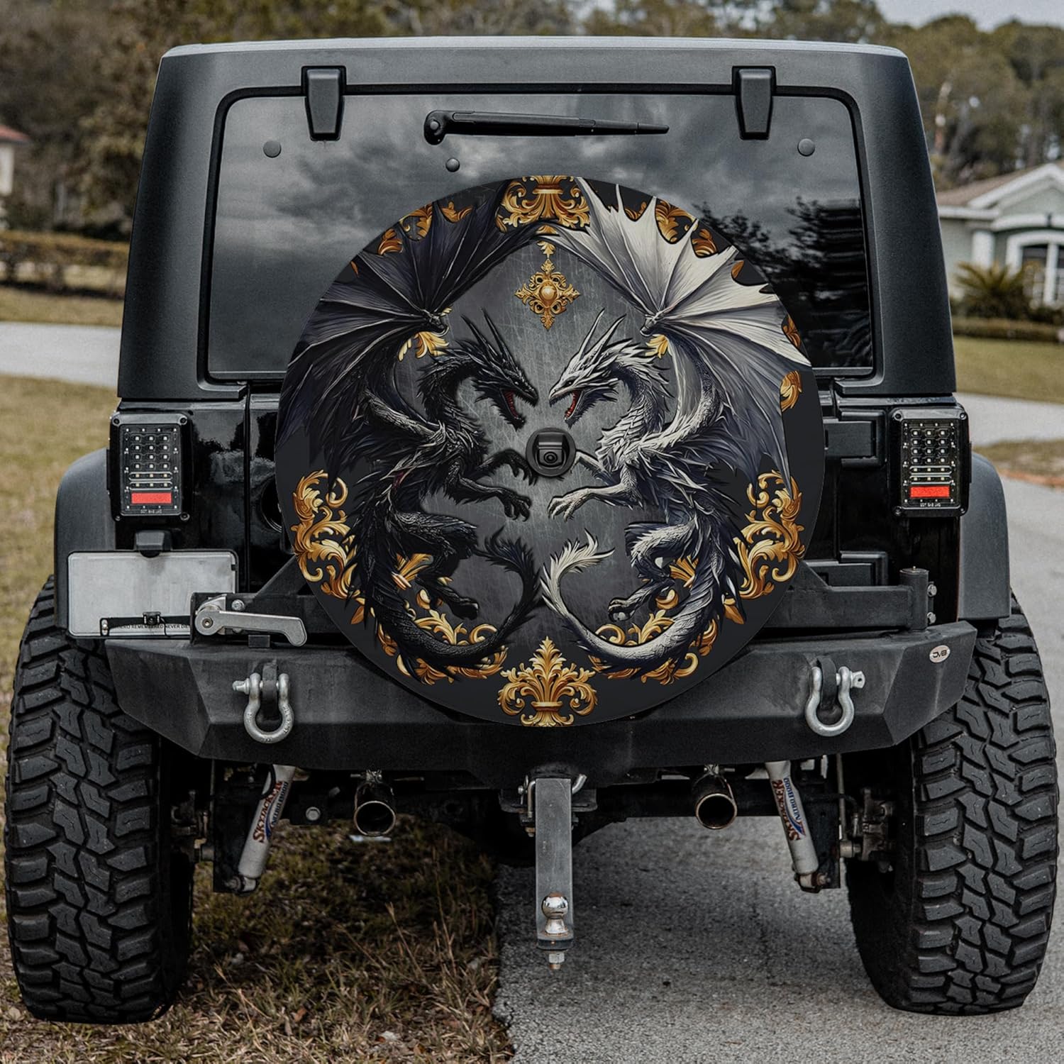 VanLich Shop Gothic Fantasy Double Dragon Spare Tire Cover with/Without Backup Camera Hole – Dragon Couple Spare Tire Cover