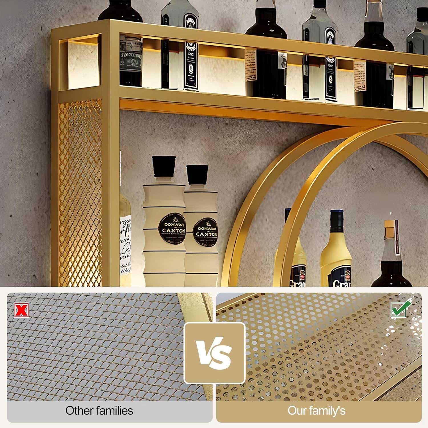 Botellero de Pared Moderno de Metal - Botellero Multifuncional de Hierro para Copas de Vino y champán, Ideal para el hogar y el Restaurante - Expositor de Vino de Pared para Bar - Botellero