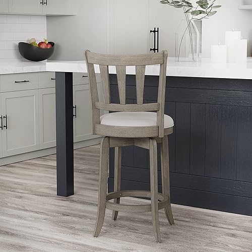 Miniatura 82 de Hillsdale Presque Isle Taburete giratorio de madera con asiento de piel sintética, altura de barra, color negro Negro -,gris (Aged