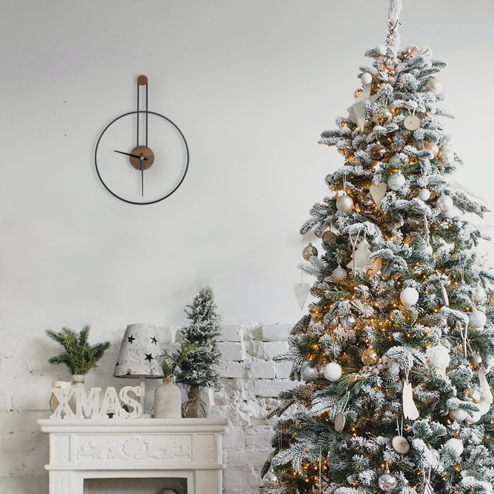 DRELIFAM Modern Wall Clock Large Wall Clocks with Walnut Dial Silent Non-Ticking for Living Room Home Decor Bedroom Kitchen Office 17.8''× 24.4'' (Black, Medium)