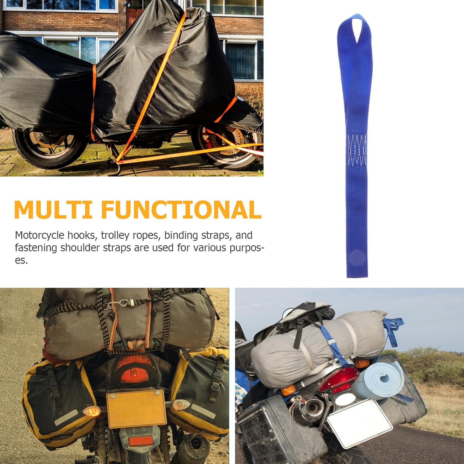 Heavy Duty Motorcycle Ratchet Straps with Loop Tie, 30.5cm X 2.5cm Retractable Cargo Straps for Bike Rack Securing and Transport