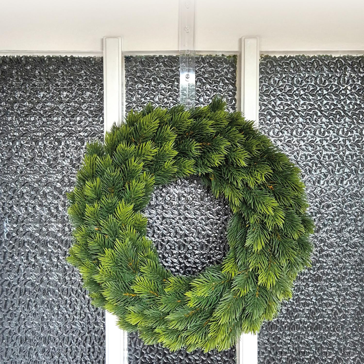 com-four® 2X Ganci per Porte in plastica Regolabili – Ganci Multiuso per Appendere ghirlande Decorative e Giacche – Facile Installazione Senza Foratura per Porte d'ingresso