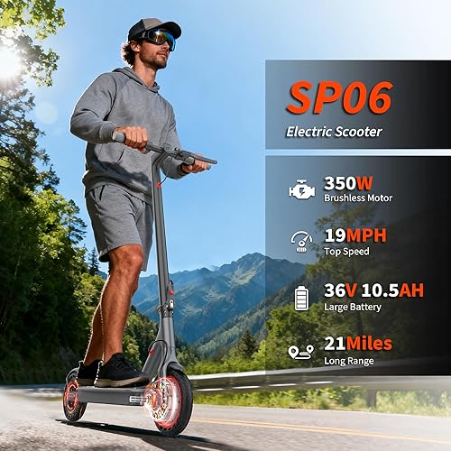 Vista 33 de VOLPAM Electric Scooter, 350W/500W Powerful Motor, 8.5"/10" Solid Tires, 19/22Mph, 28/23/21/16 Miles Max Range, Dual Braking