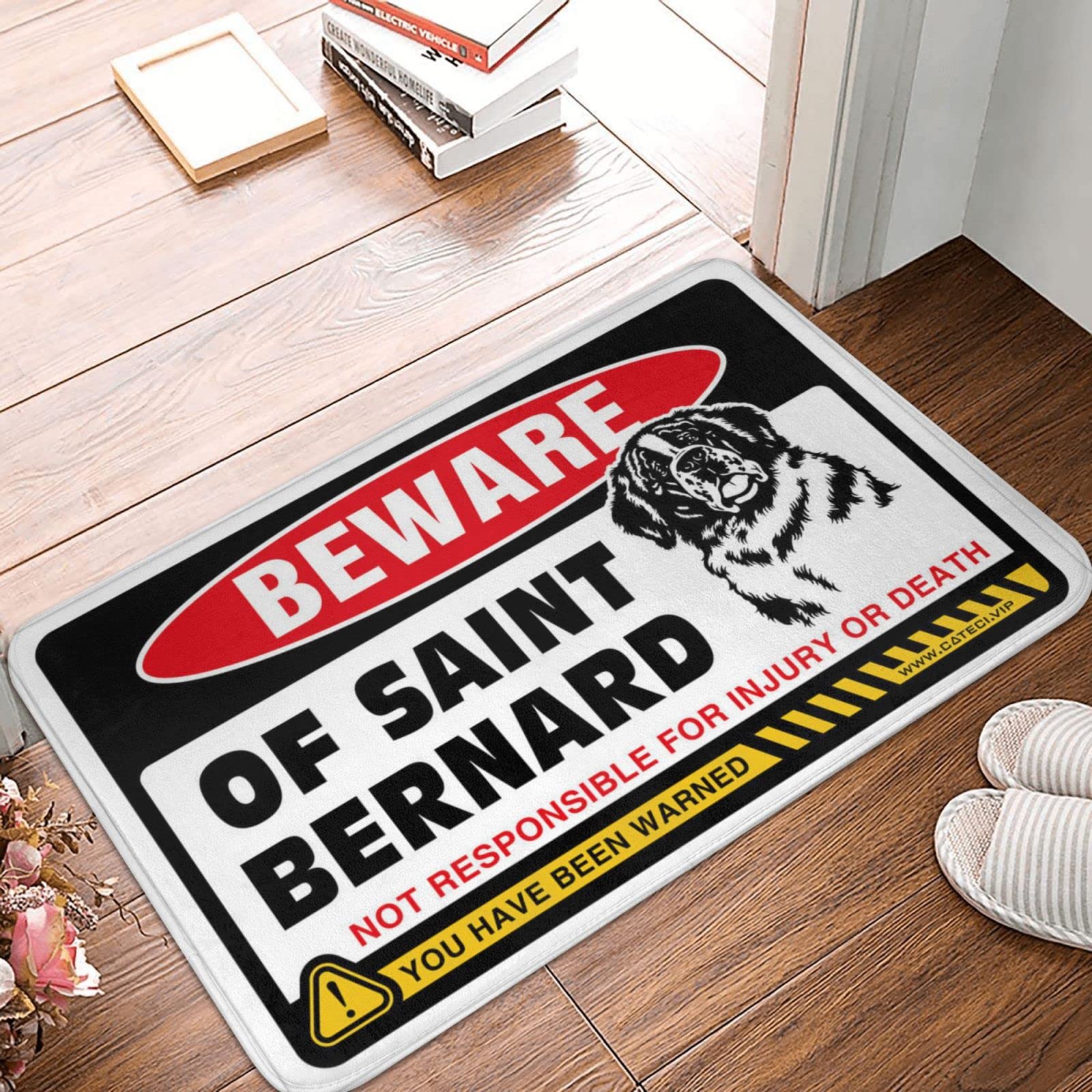 Paillasson d'extérieur Beware of Saint Bernard grattant et antidérapant de 50 x 80 cm