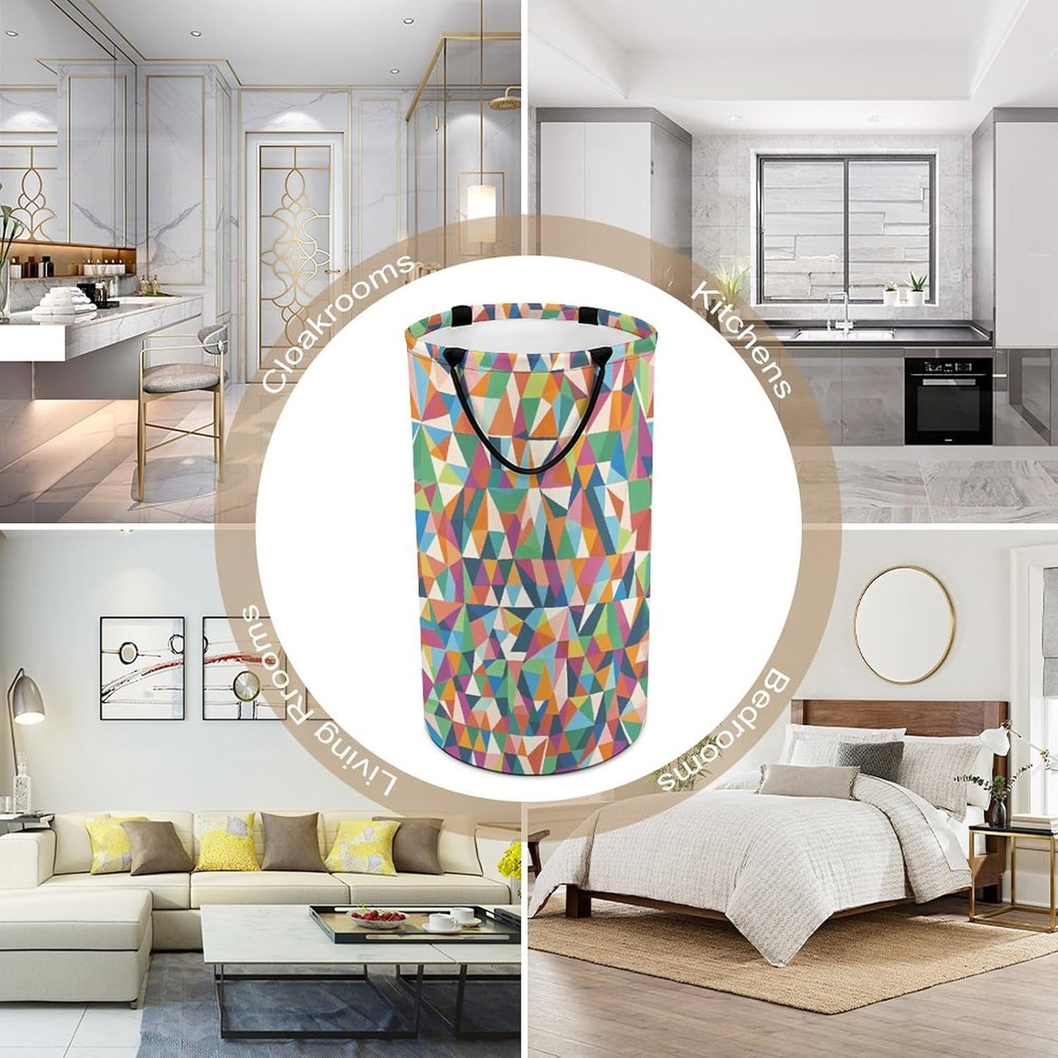 Pattern Made of Triangles Laundry Hamper Large Collapsible Laundry Basket with Handles Waterproof Clothes Hamper Portable Dirty Clothes Basket for Bedroom Laundry Room Closet Bathroom