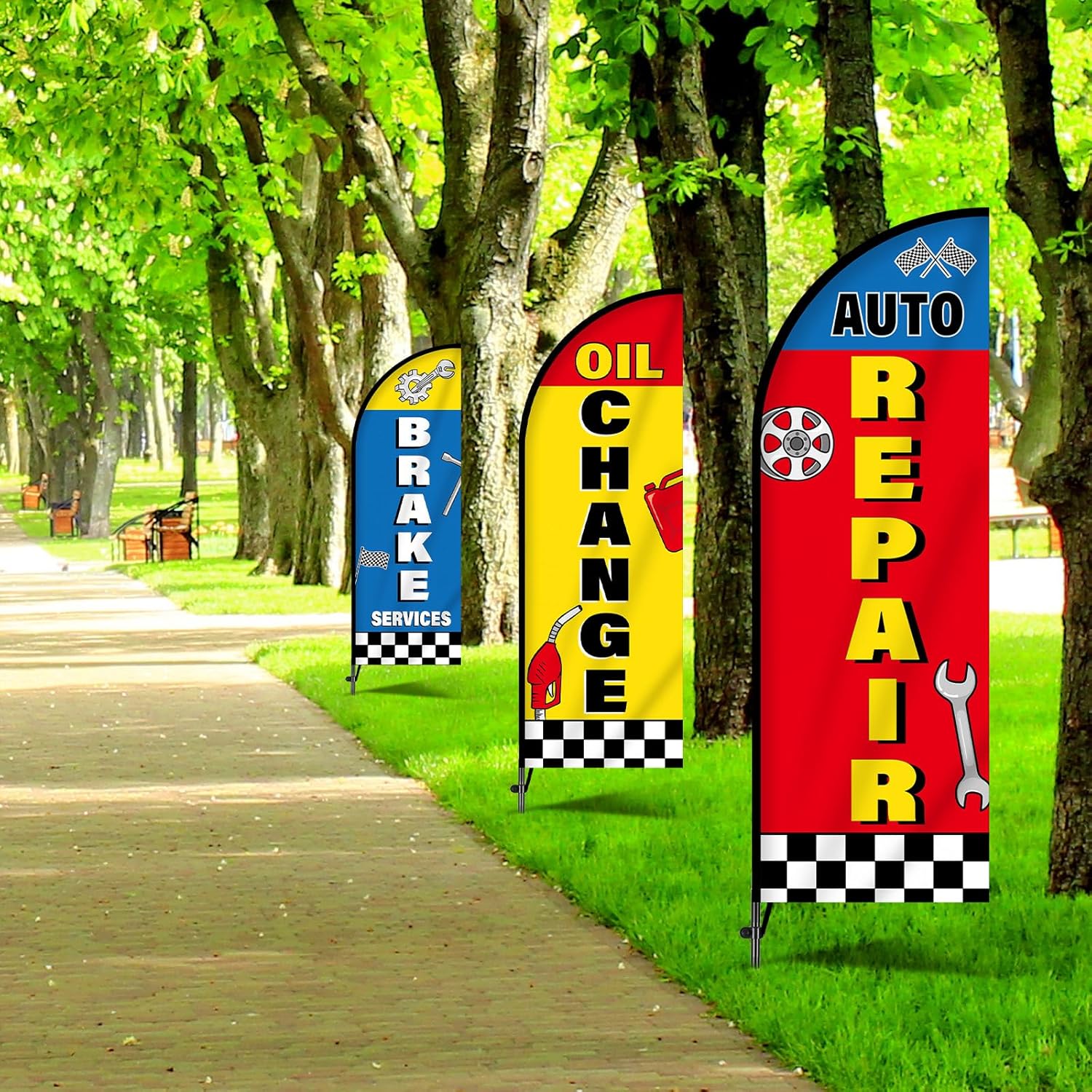 3 Pack Auto Repair Shop Feather Flag Automotive Service Brake Swooper Flag Oil Change Advertising Banner Sign with Pole for Business Mechanics Automotive Car Repair Fix Mend Shops Store Supplies - Image 7