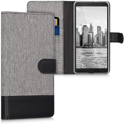 kwmobile Funda para Alcatel 3C - Carcasa de Tela y [Cuero sint?tico] - con Tapa y [Tarjetero] [Gris/Negro]
