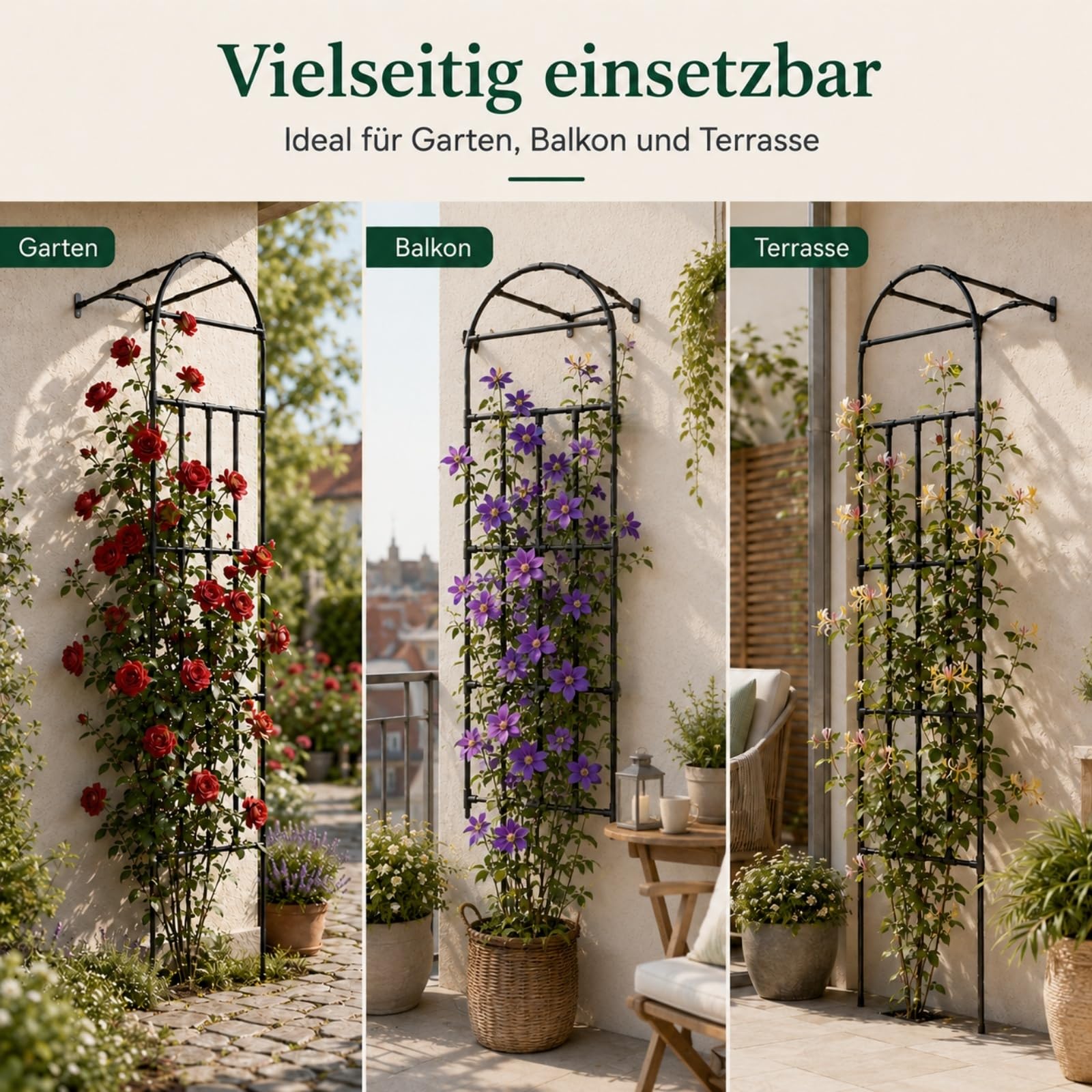 Rosenbogen halbrund 120 X 50 X 260 cm Halbrundes Spalier Stahl stabiles Gartenspalier Metall Gartenbogen Spalier für Kletterpflanzen