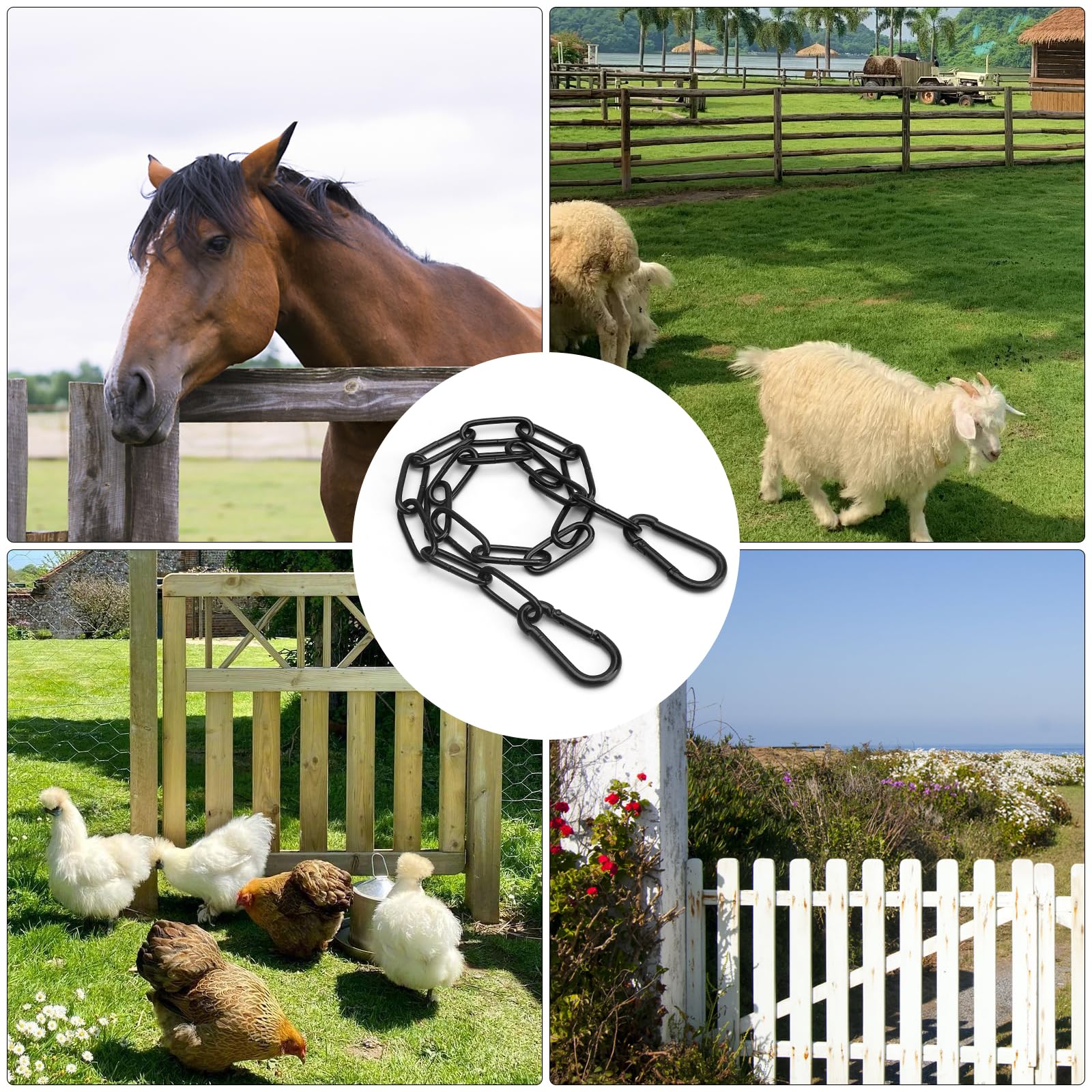 Nero Catena a in Acciaio Inox 2PCS,Catena in Acciaio Inox con Moschettone Catenas in Metallo da 0,5 m per Appendere per Cancelli di Recinzioni,Giardini,Gabbie per Animali Domestici