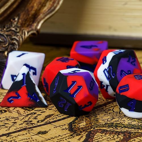 Miniatura 5 de IUSTIDIE Dados DND de silicona de 7 troqueles, juego de dados poliédricos D&D, colores brillantes, tacto suave y cómodo, gorila perfecta, para