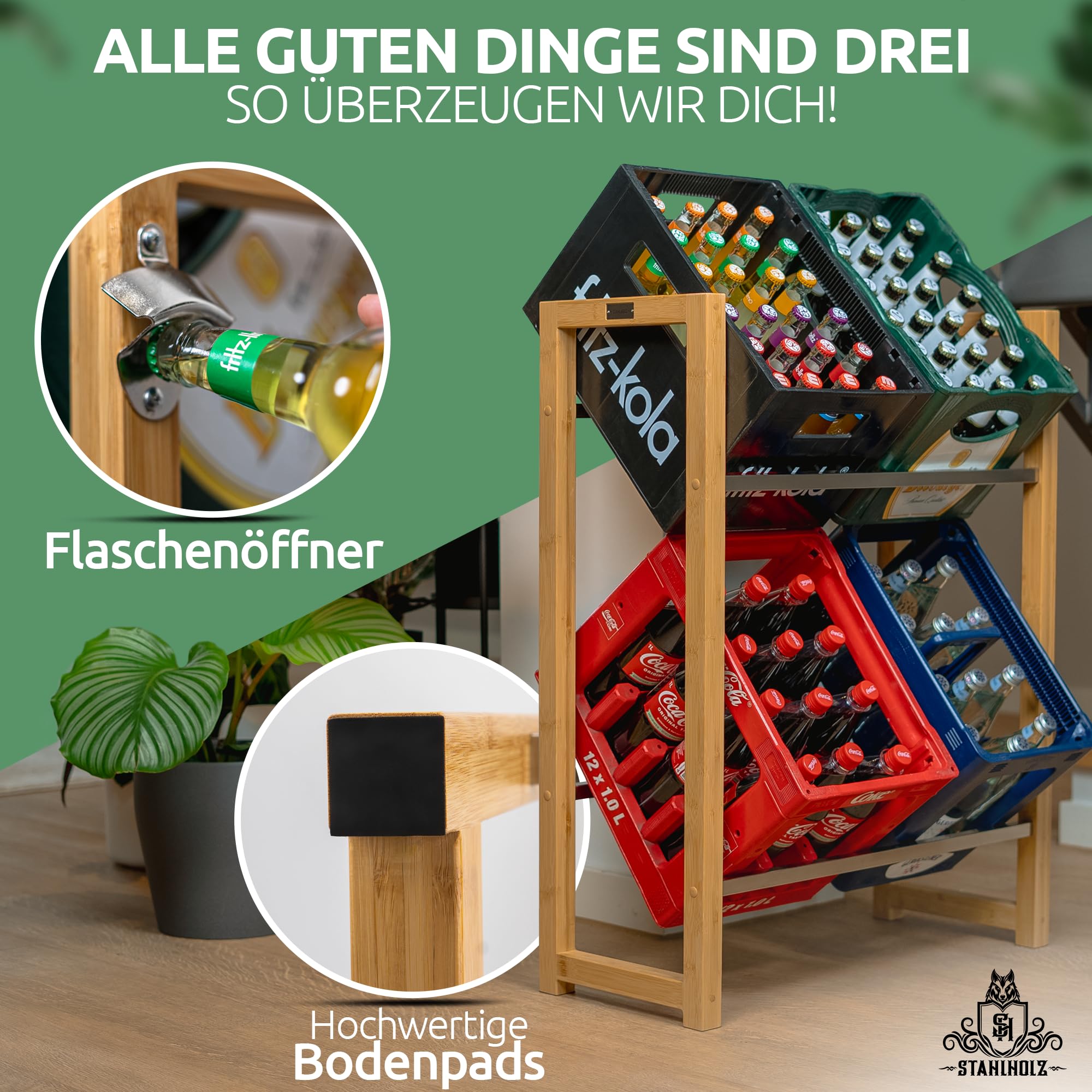 KARAT Étagère Pour 3 Caisses à Boissons En Bambou Et Acier Inoxydable Stable Et 949310