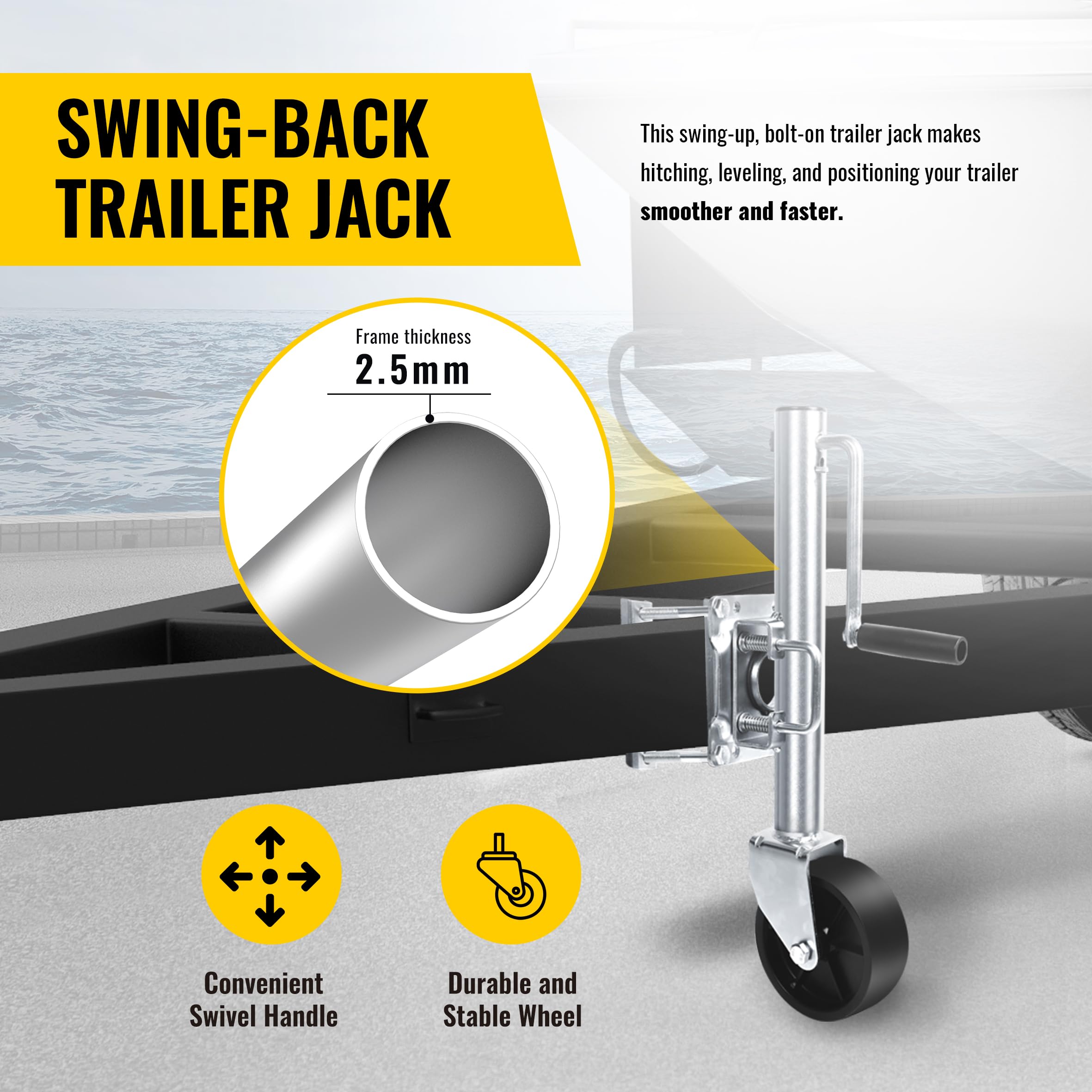 MaxxHaul 70148 25,4 cm Lift Swing Posteriore Trailer Jack con Single Wheel – 1000 lb. capacità
