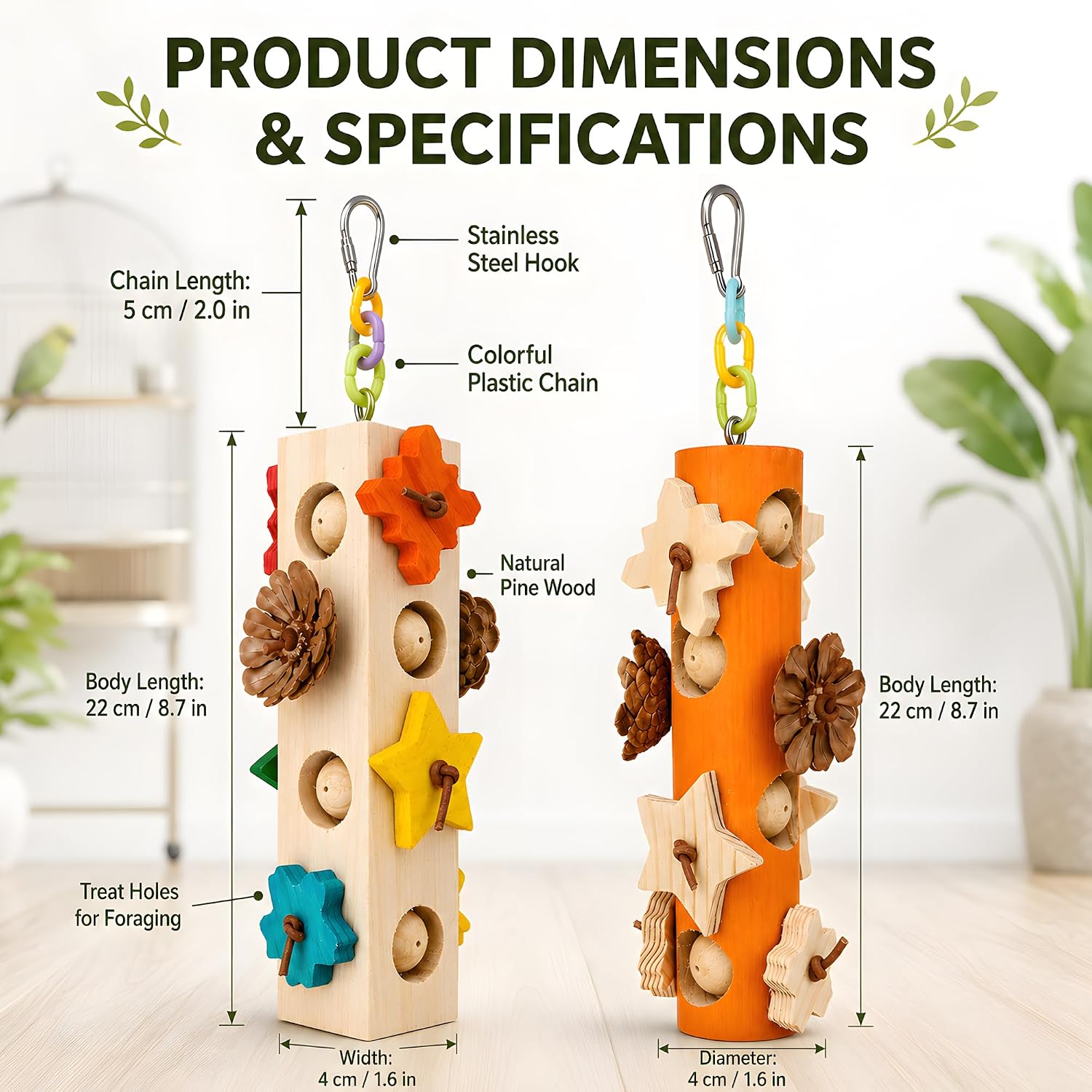 Bird Foraging Toy Parakeet Enrichment Puzzle Parrot Foraging Toys Wooden Blocks with Pine Cones Chew Play for Budgies Cockatiels Conures Quaker Small to Medium Birds image 3