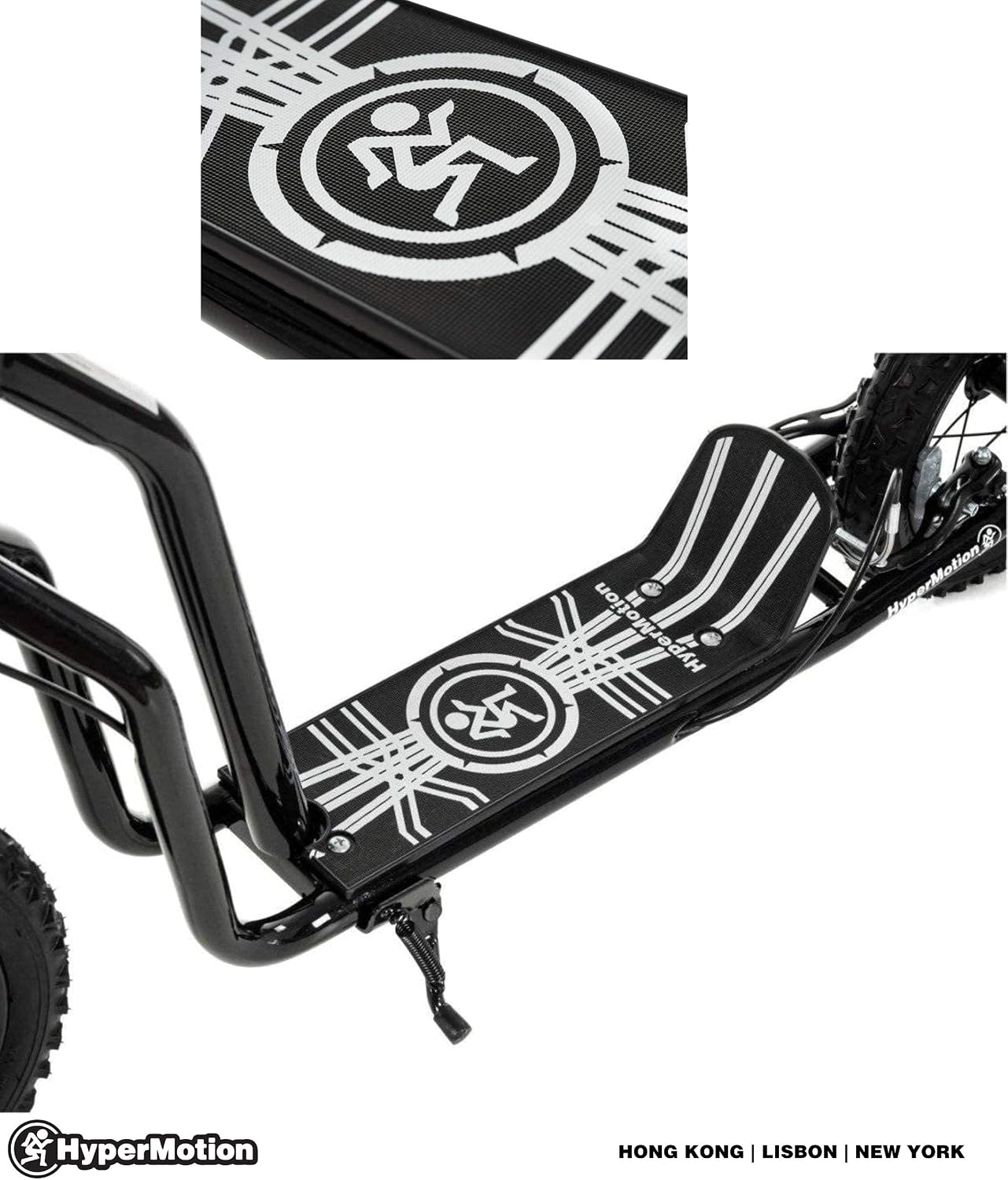 Close-up of the HyperMotion Viva 12 Scooter's footboard and kickstand.