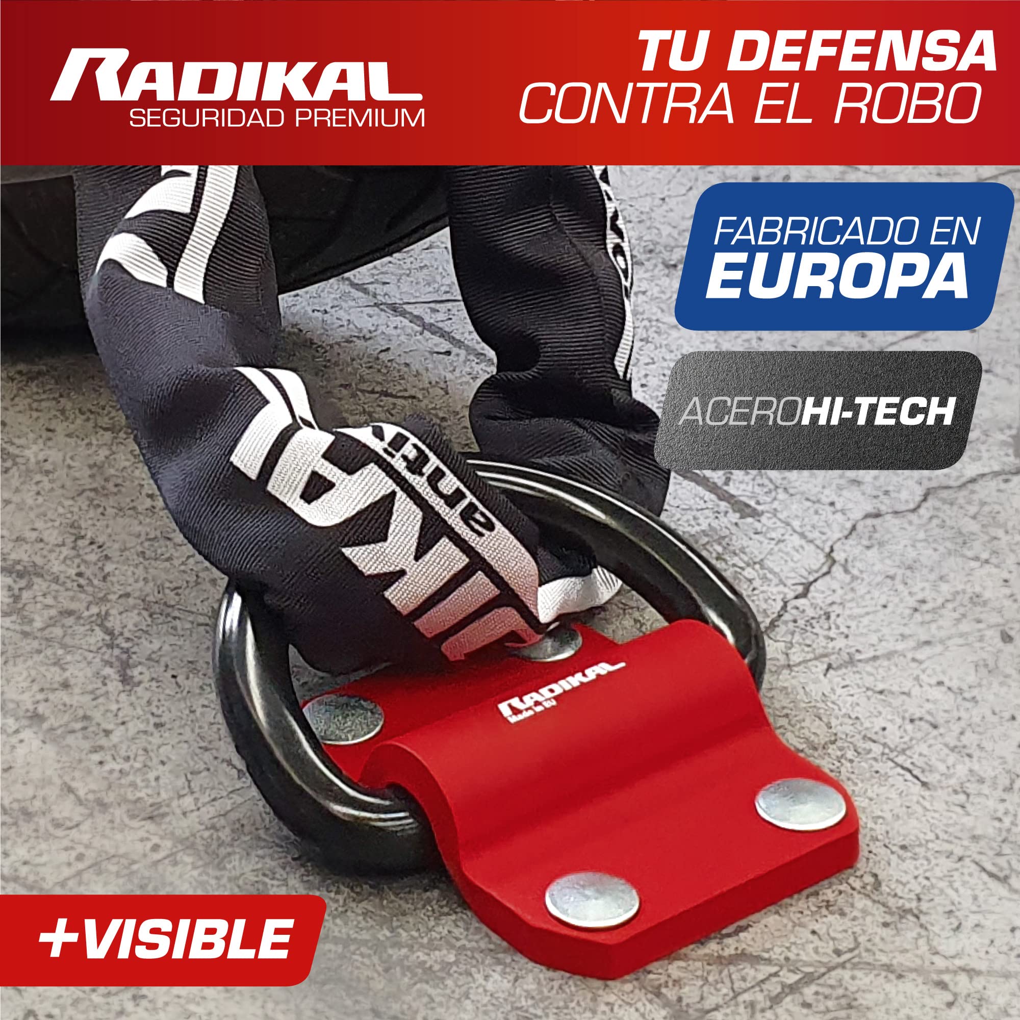 RADIKAL RK60 Anclaje Suelo Pared XXL Premium con Anilla Basculante de ø20mm para 2 Cadenas, Acero Máxima Resistencia y Tacos Blindados, Antirrobo Seguridad Universal para Anclar Moto Garaje Parking