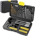 Hi-Spec Ensemble de bit de forage multi-matériaux pour brique de bois métallique et béton 63 pc inclus, 6 à 8 portée mm, démarrage du trou propre, sélection de la taille, polyvalence du matériau, préparation au bit de secours, stockage facile