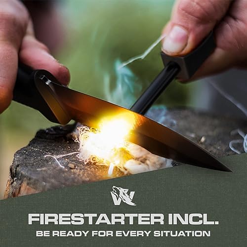 Vista 76 de ODENWOLF WOLF-I - Cuchillo de supervivencia de espiga completa con funda, elegante hoja fija táctica, hecho de acero 440C, cuchillo de supervivencia