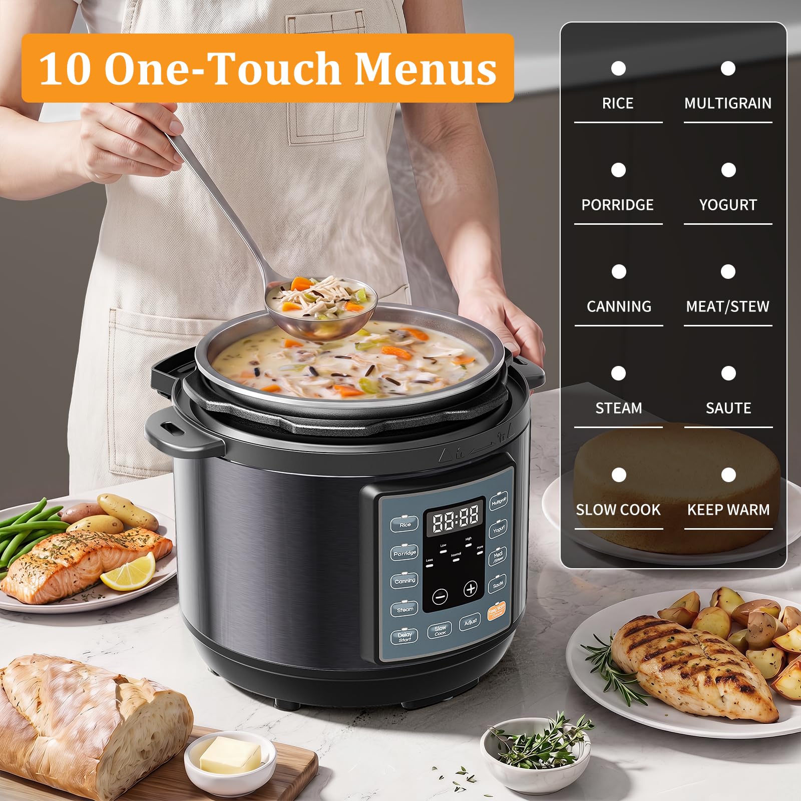 NEWBULIG Olla a presión eléctrica 10 en 1, 3 cuartos de horno, multicocina para arroz, estofado y vapor, pequeña olla programable programable de acero inoxidable con función de cocción lenta y bandeja