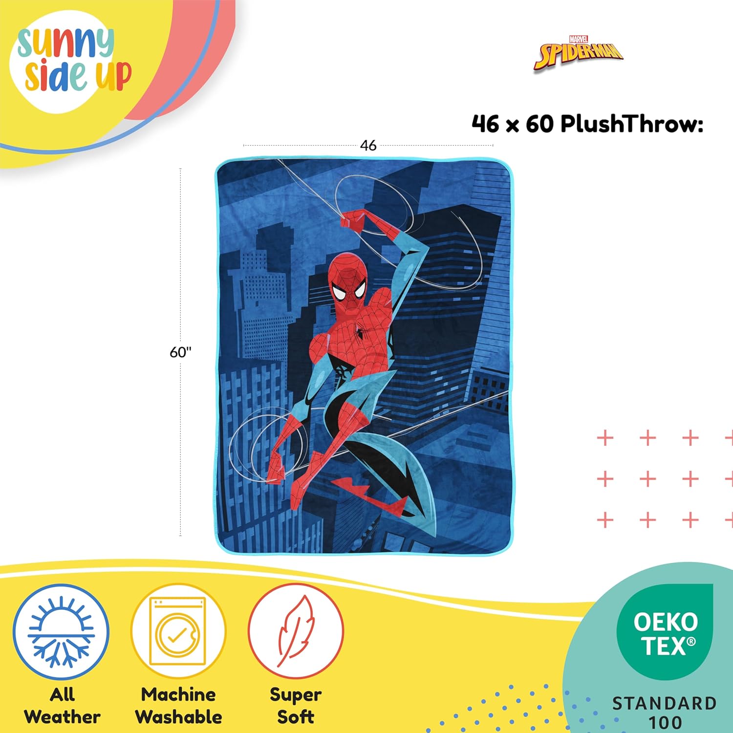 Sunny Side Up Kids Plush Throw Blanket – Children's Soft & Comfy Throw for Couch or Bed – Cozy Home Décor for Living Room & Bedroom, Blue - Spiderman, 46x60 - Throw Blanket - Image 3