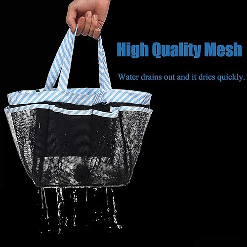 Miniatura 12 de Carrito de ducha de malla con bolsa interior impermeable, extra grande, negro, portátil, para dormitorio universitario, baño, campamento, 8 Rayas