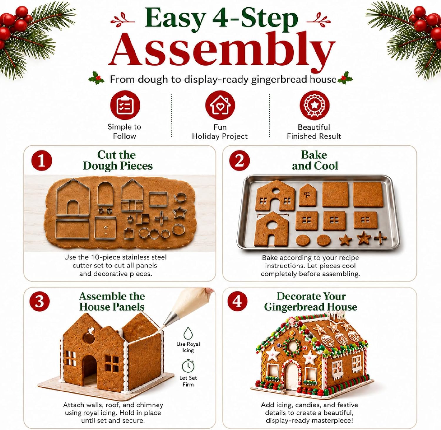 3D Christmas Gingerbread House Cookie Cutters Set, FantasyDay 10 Pcs 430 Stainless Steel Cartoon Snowflake Biscuit Cutter Pastry Mold for Holiday Birthday Cake Dough Donut Fondant - Baking Dough Tool image 4