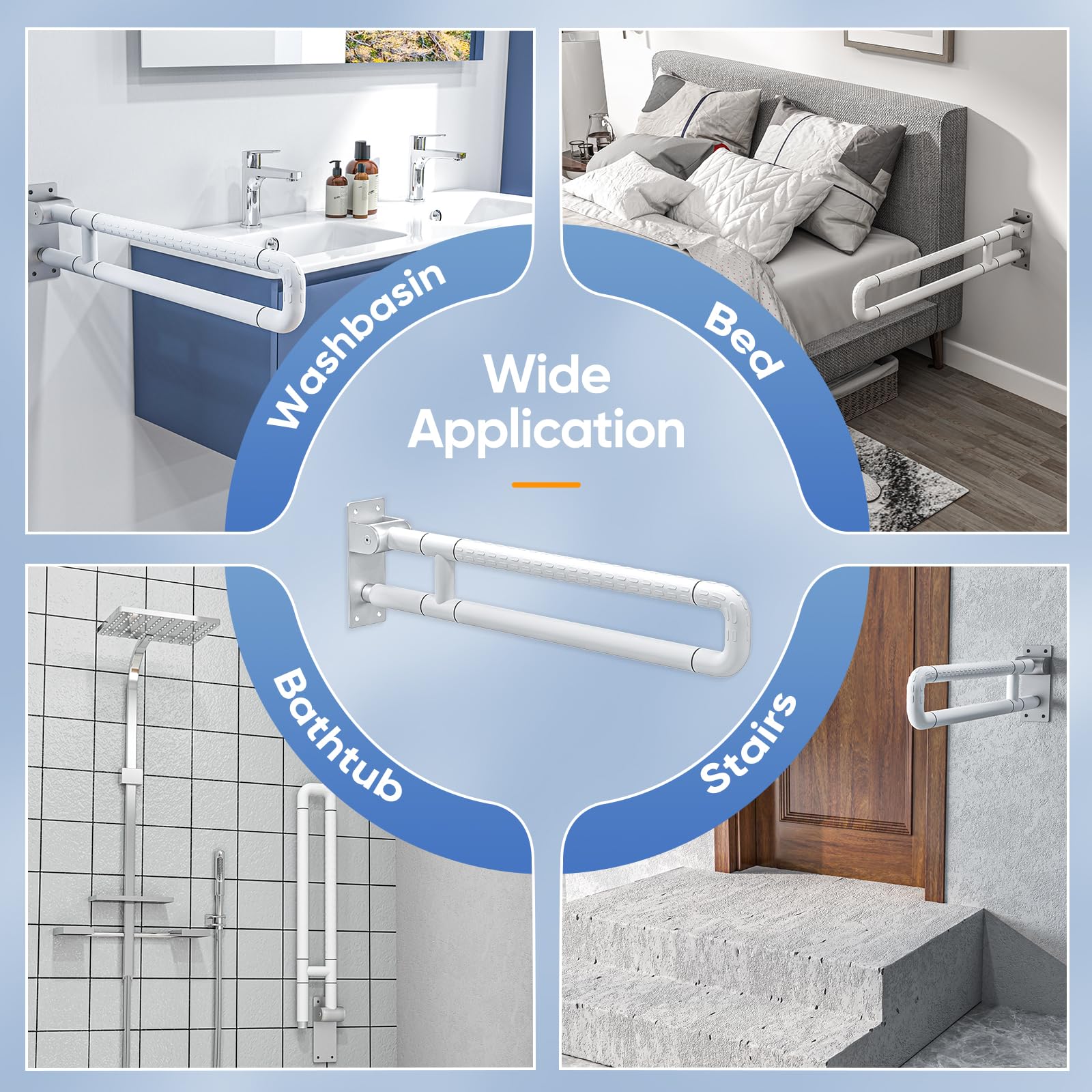75cm Maniglione Bagno Disabili, Maniglione Ribaltabile Bagno, Può sopportare 300-350 kg, Barra Disabili Bagno, Pieghevole Maniglione di Sicurezza Antiscivolo per Anziani,Incinta (White, 75cm)