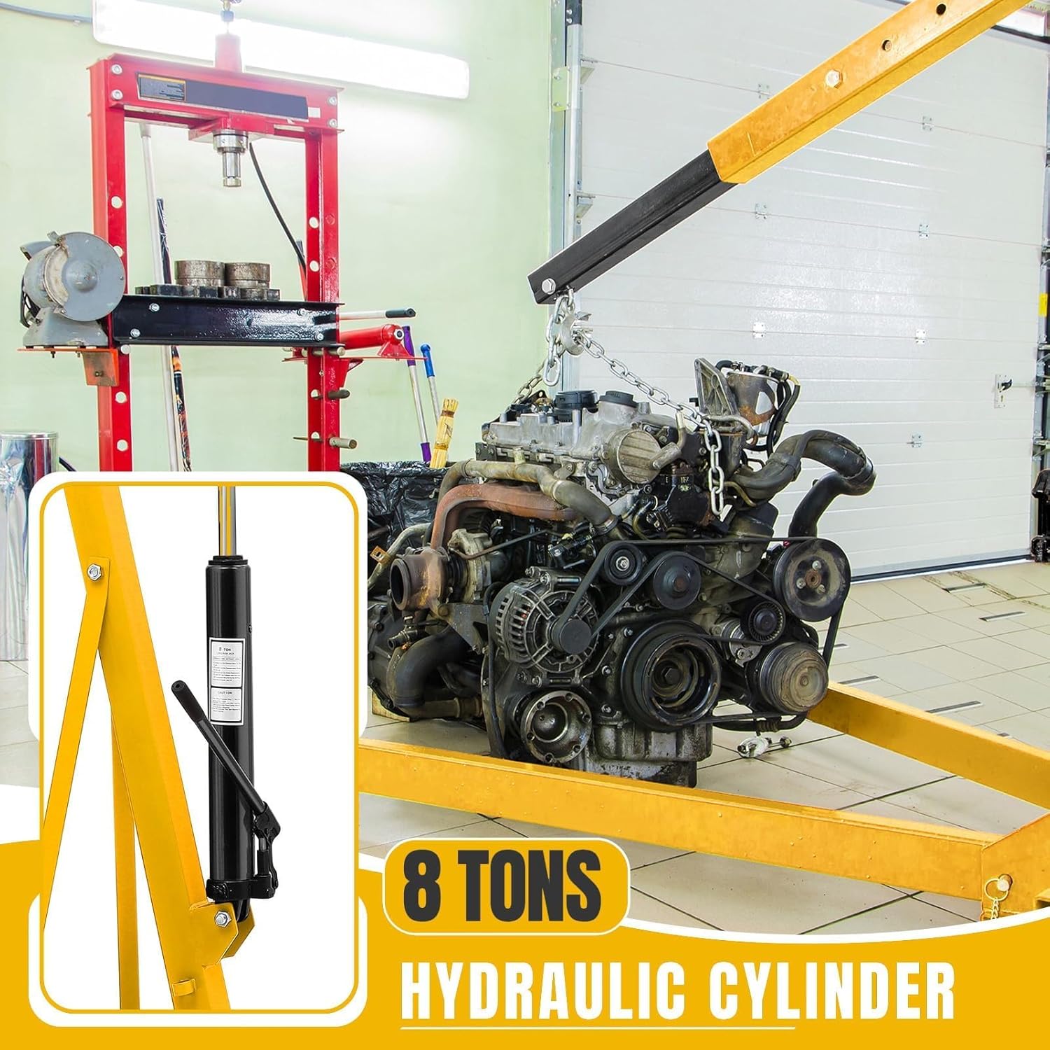 GarveeTech 2 Ton Folding Engine Hoist, Cherry Picker Engine Hoist, 4400 LBS Heavy Duty Hydraulic Shop Crane with Telescopic Boom and 6 Casters Engine Lifter for Automotive Repair