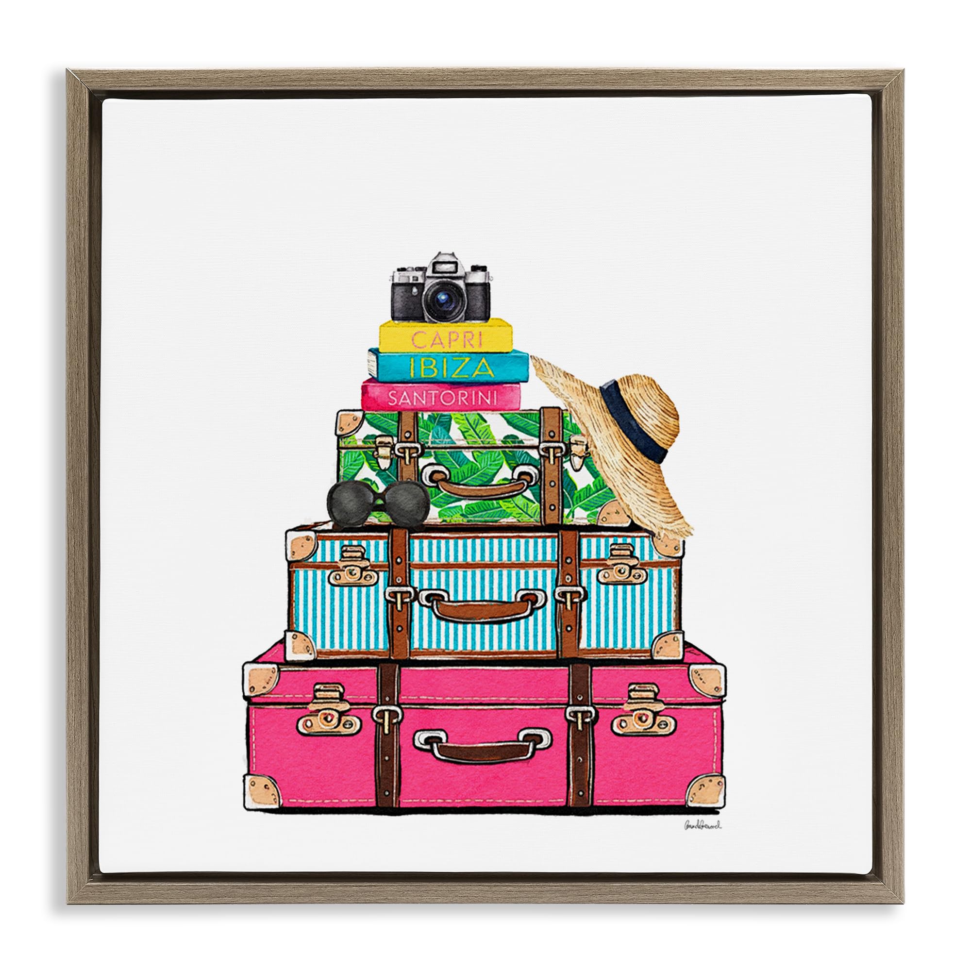 Stupell Industries Montalcino Elm (Textured) 'Glam Travel Suitcases'| Floating Frame Canvas Art