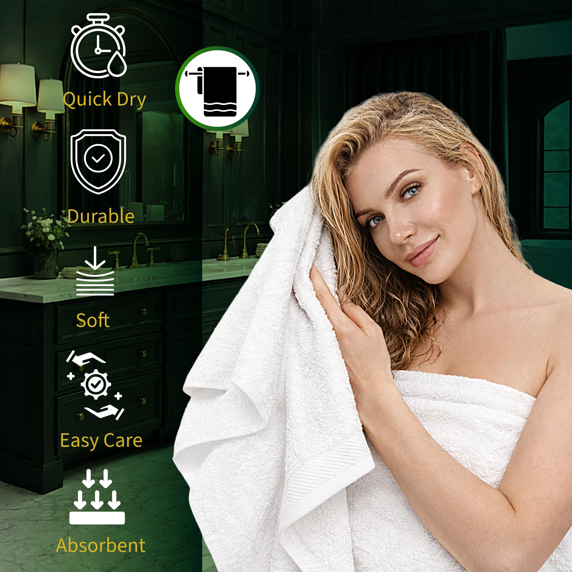 Pearl Linens 100% Cotton Bath Towel Set of 12 for Bathroom, Small