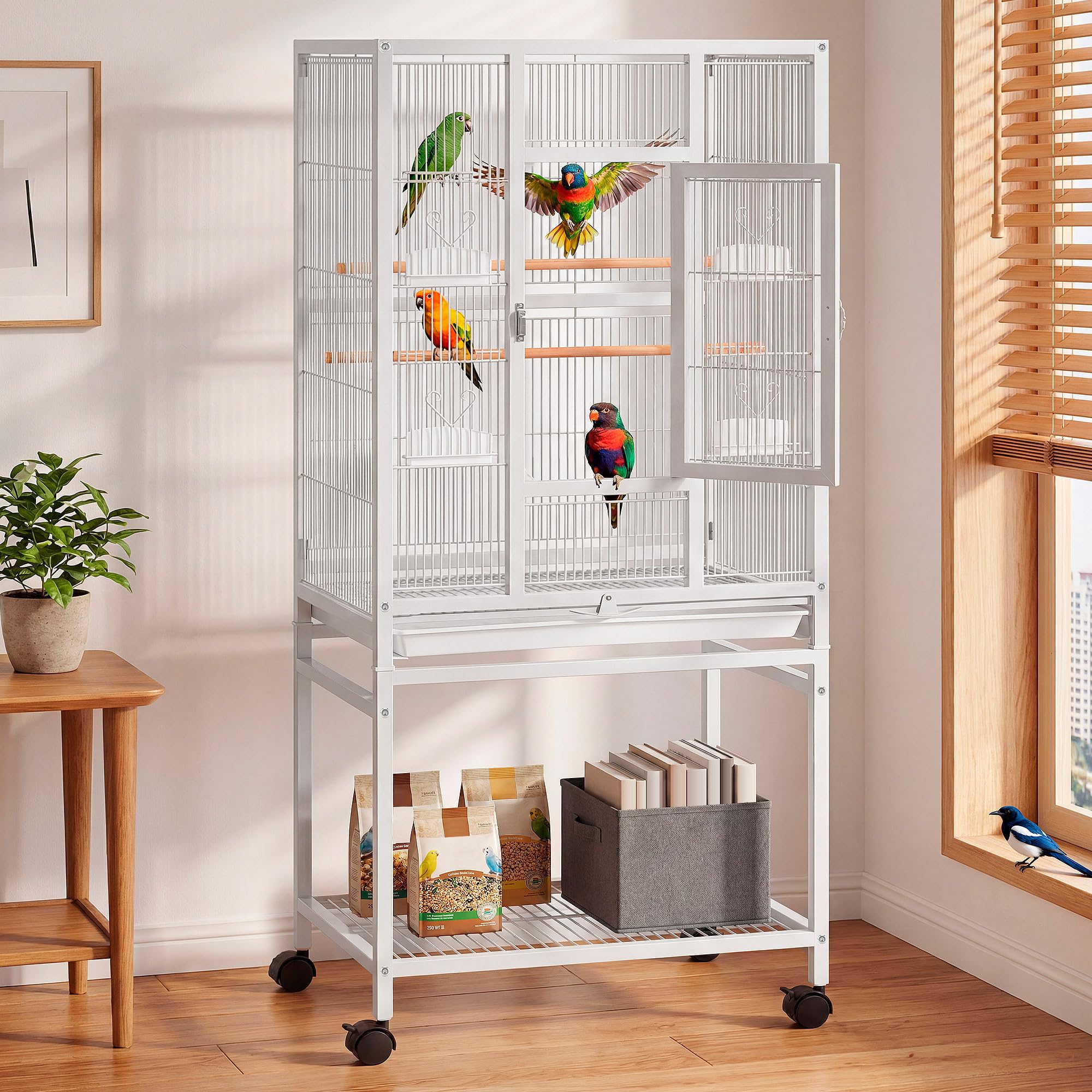 YITAHOME 53.9 inches Metal Bird Cage for Parakeets: Large Parrot Cages with Seed Catcher & Birdcage Cover with Rolling Stand & Brakes for Lovebirds Cockatiels Pigeon Finches
