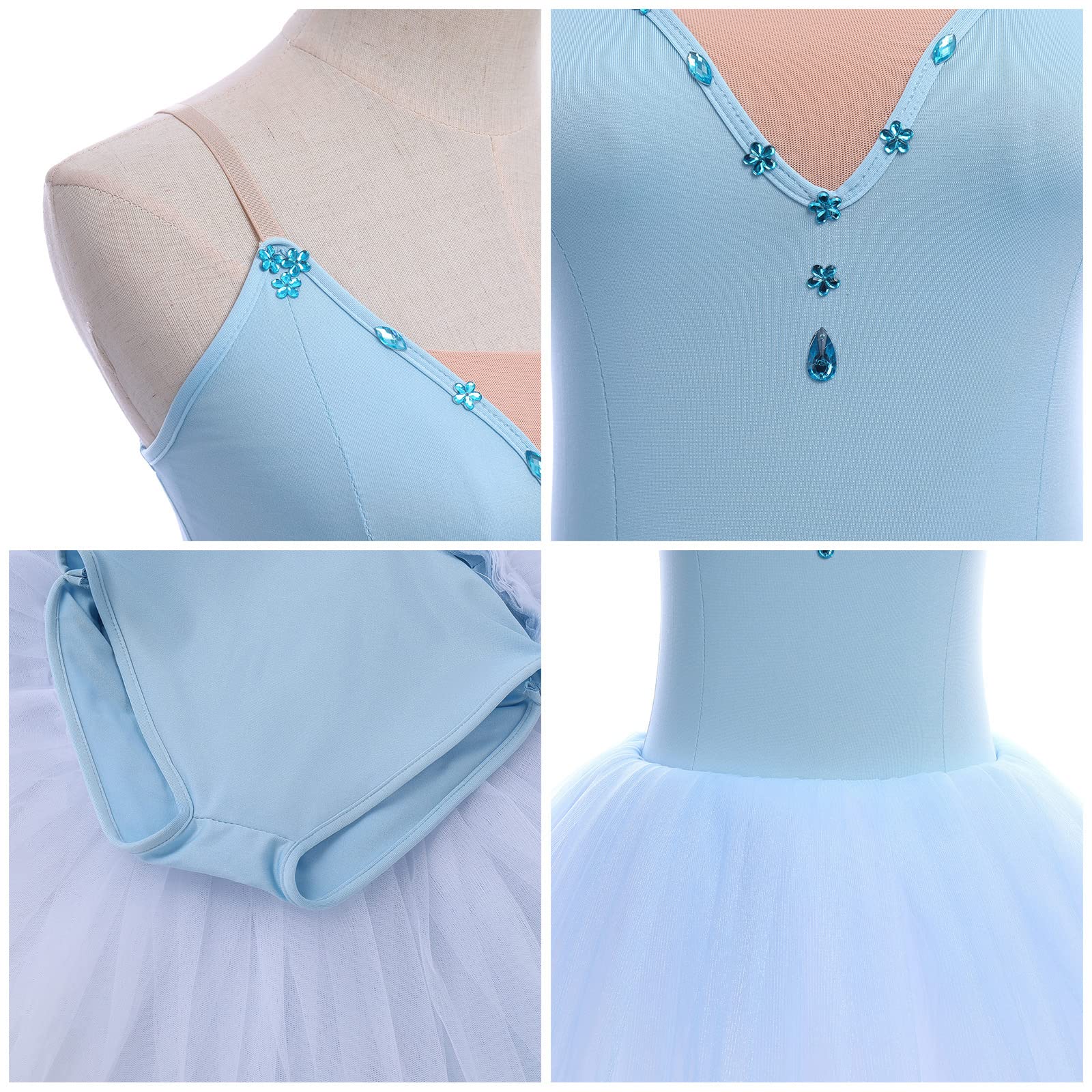 Odizli Ballettkleidung Damen Spaghettiträger Tanzbody Tütü Tüllrock Ballettkleid+Haarspange Tanzkleid