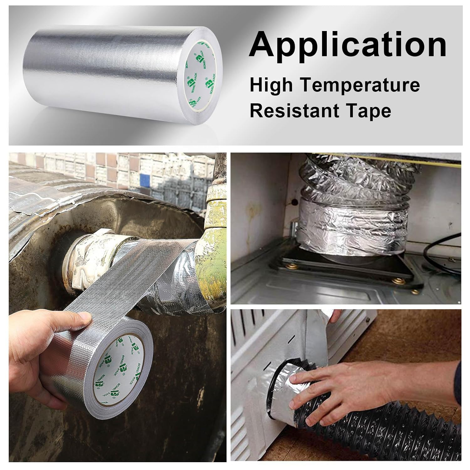 BOMEI PACK Adhesive Aluminum Foil Heat Shield Tape 9inch x 66ft Barrier Fiberglass Thermal Insulation Reflective Material High Temp Protectionn,1 Pack