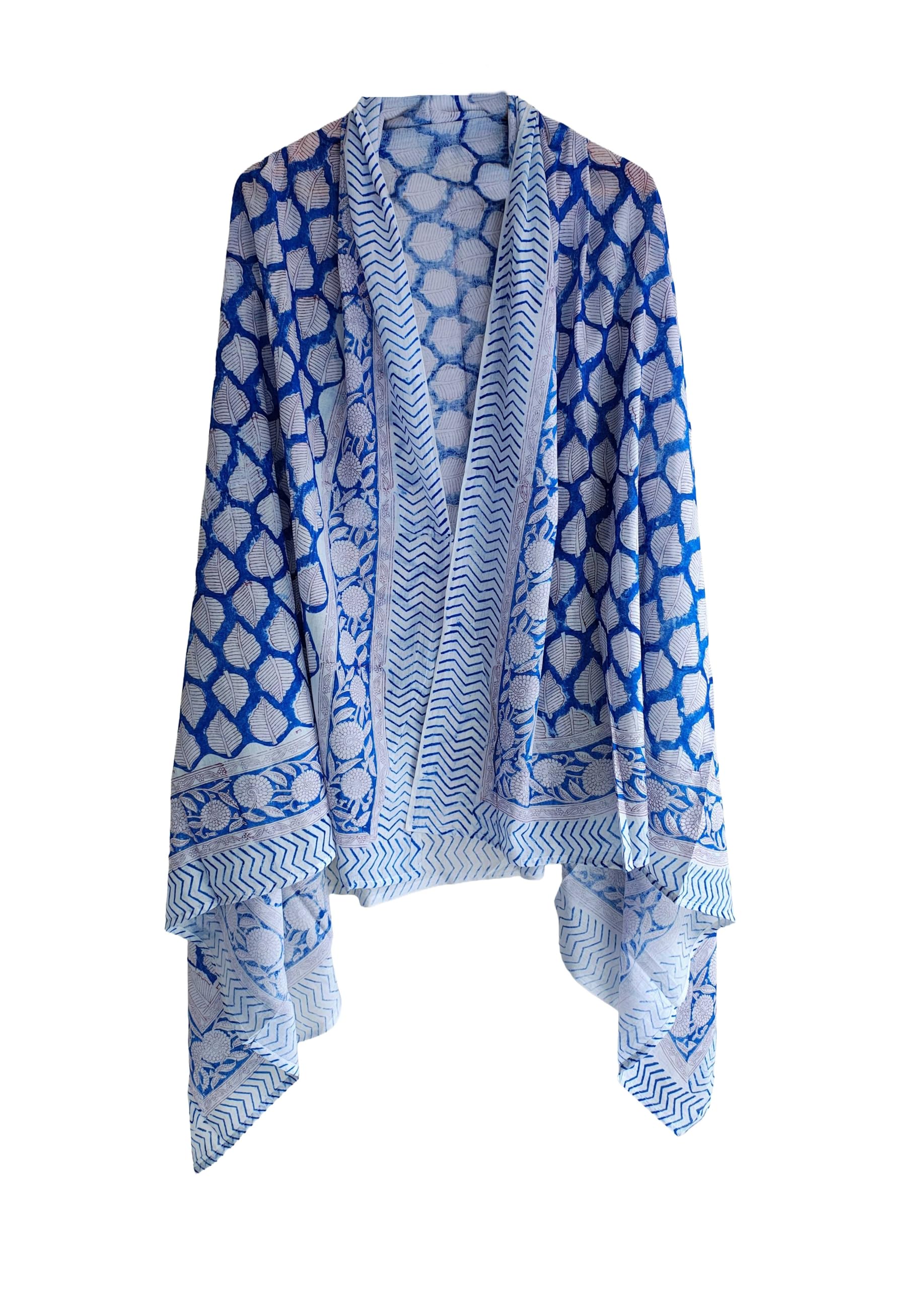 india scarves Bagru Block Print Pure Cotton Sarong, Sarong Beach Wrap, Cotton Sarong, Pareo, Summer Beach Pareo,Size 45X80 Inc (Blue And White)-picture-36