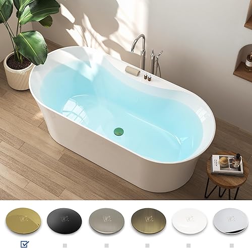 Miniatura 32 de FerdY Bali - Bañera de acrílico independiente, bañera de inmersión independiente con forma graciosa, certificado CUPC blanco brillante, drenaje