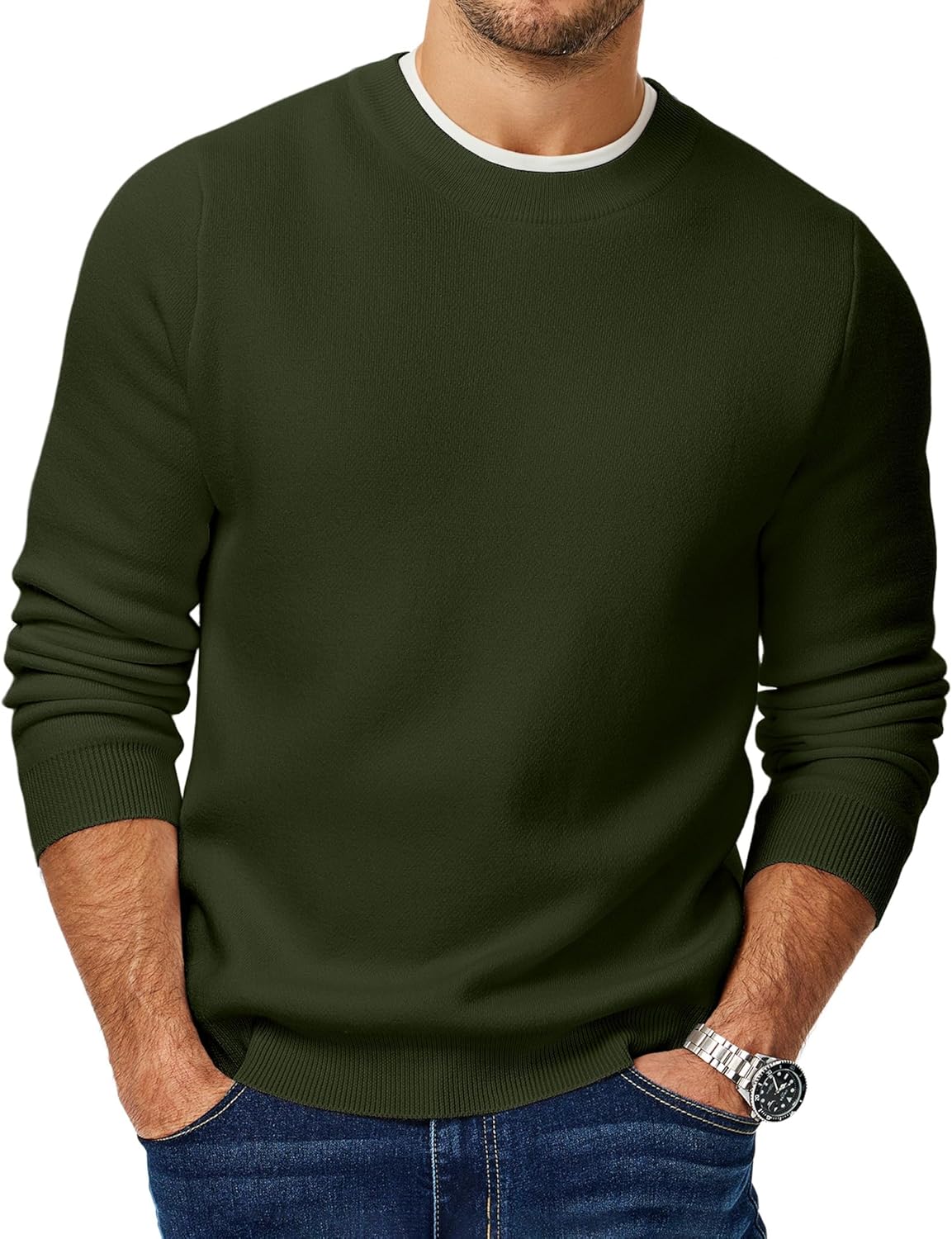 JMIERR Men's Warm Fleece Winter Sweater Heavy Weight Crewneck Pullover Knit Slim Fit Soft Comfy Sweaters