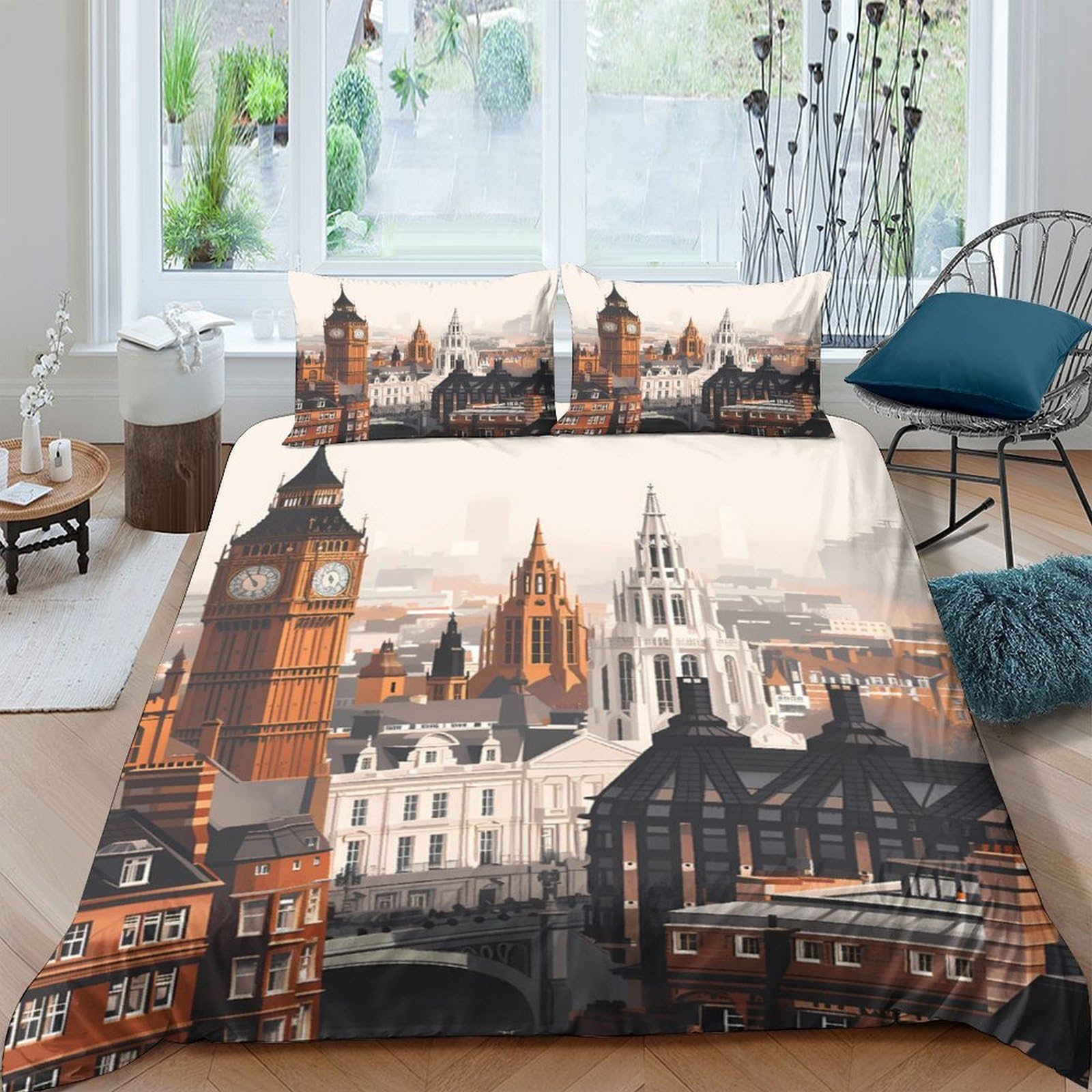 Ctjqhvkz Style-9 3D Printed London Cityscape Fitted Sheet Microfiber Soft Urban Landmark Bed Cover For Bedroom Dorm Mattress Decor Single（135X200cm）