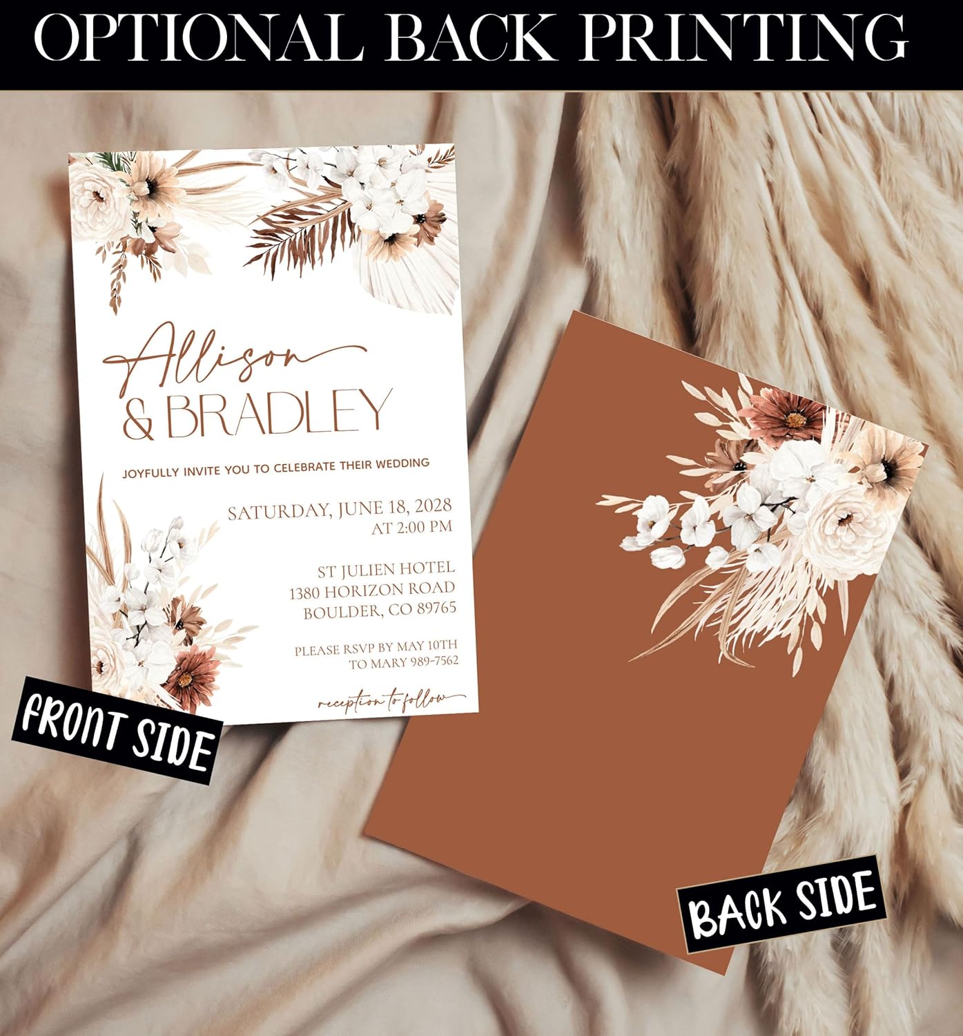 All Ewired Up Wedding Invitations and Envelopes, Pampas Grass Boho, Bohemian, Earthy, Personalized