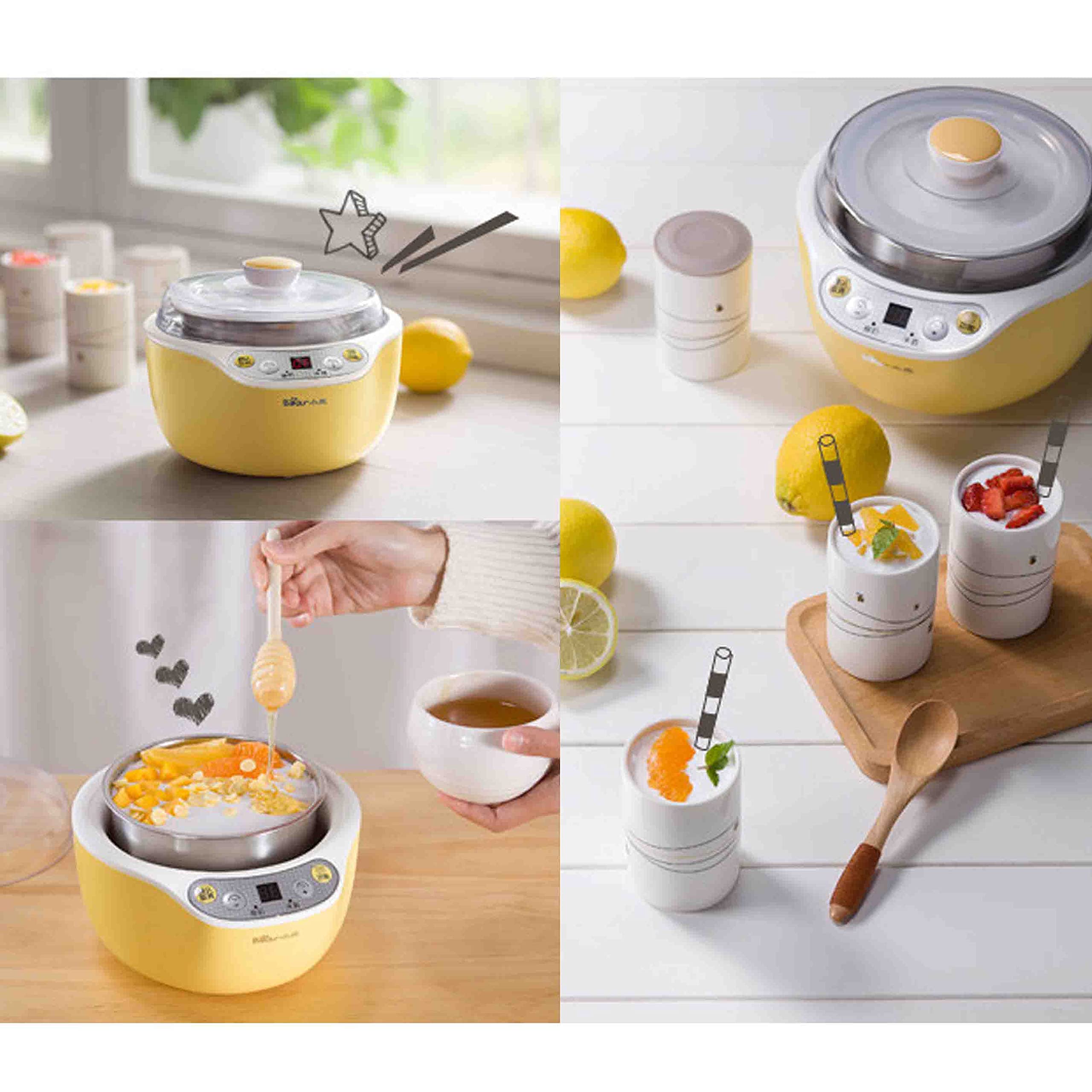Yogurtiera, Yogurtiera Elettrica con 4 Bicchieri in Ceramica (1000ml) E Ricette, Yogurtiera Facile da Usare con Impostazione di Spegnimento Automatico, Timer Regolabile, Display LCD