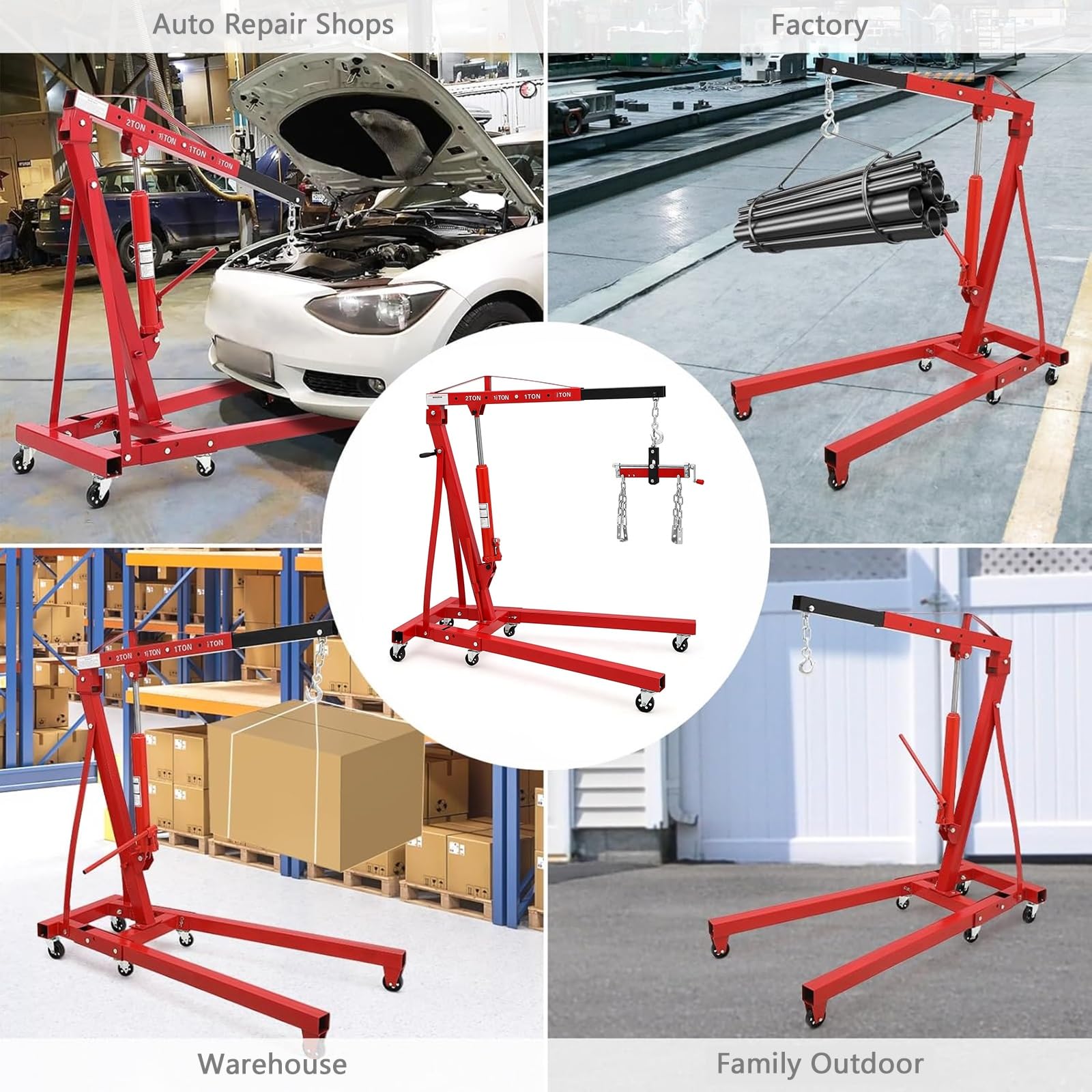 SDdPulse Gru di sollevamento del motore pieghevole con 6 ruote e livellatore per riparazione auto e manutenzione garage