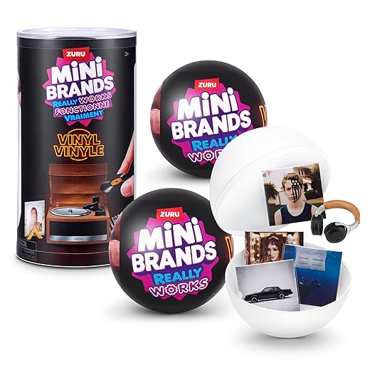 Mini Brands Really Works Vinyl Capsule Series 1 (2 Pack) by ZURU – 8 Playable Mini Vinyl Records & 2 Accessory, Blind Capsule, Featuring Katy Perry, Kendrick Lamar, Fall Out Boy, Chappell Roan, Gift