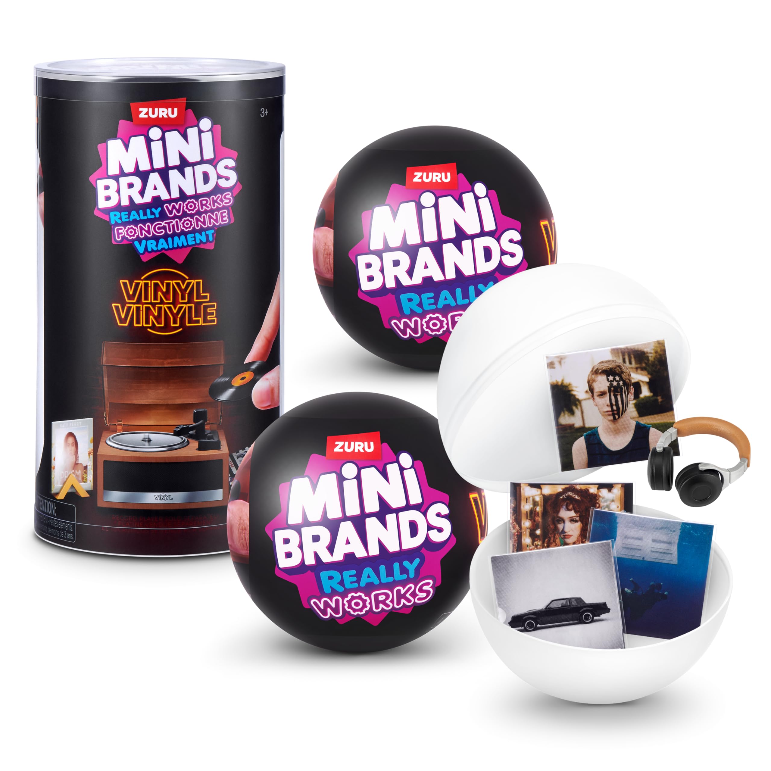 Mini Brands Really Works Vinyl Capsule Series 1 (2 Pack) by ZURU - 8 Playable Mini Vinyl Records & 2 Surprise Accessory, Mystery Blind Capsule, Katy Perry, Kendrick Lamar, Fall Out Boy, Chappell Roan
