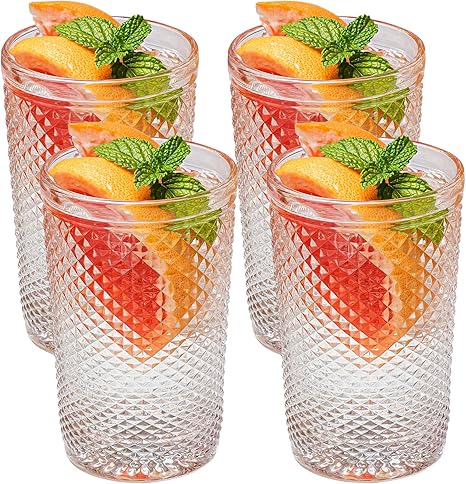 Amazon.com | TIMEFOTO Hobnail Drinking Glasses Set of,12 Oz Clear Drink Glass for Cocktail,Soda ...