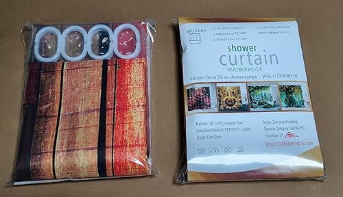 Miniatura 5 de WODEJIA Juego de cortinas de ducha impermeables para accesorios de baño, con pintura roja a rayas, tablero de madera impreso, hermosa tela ancha de