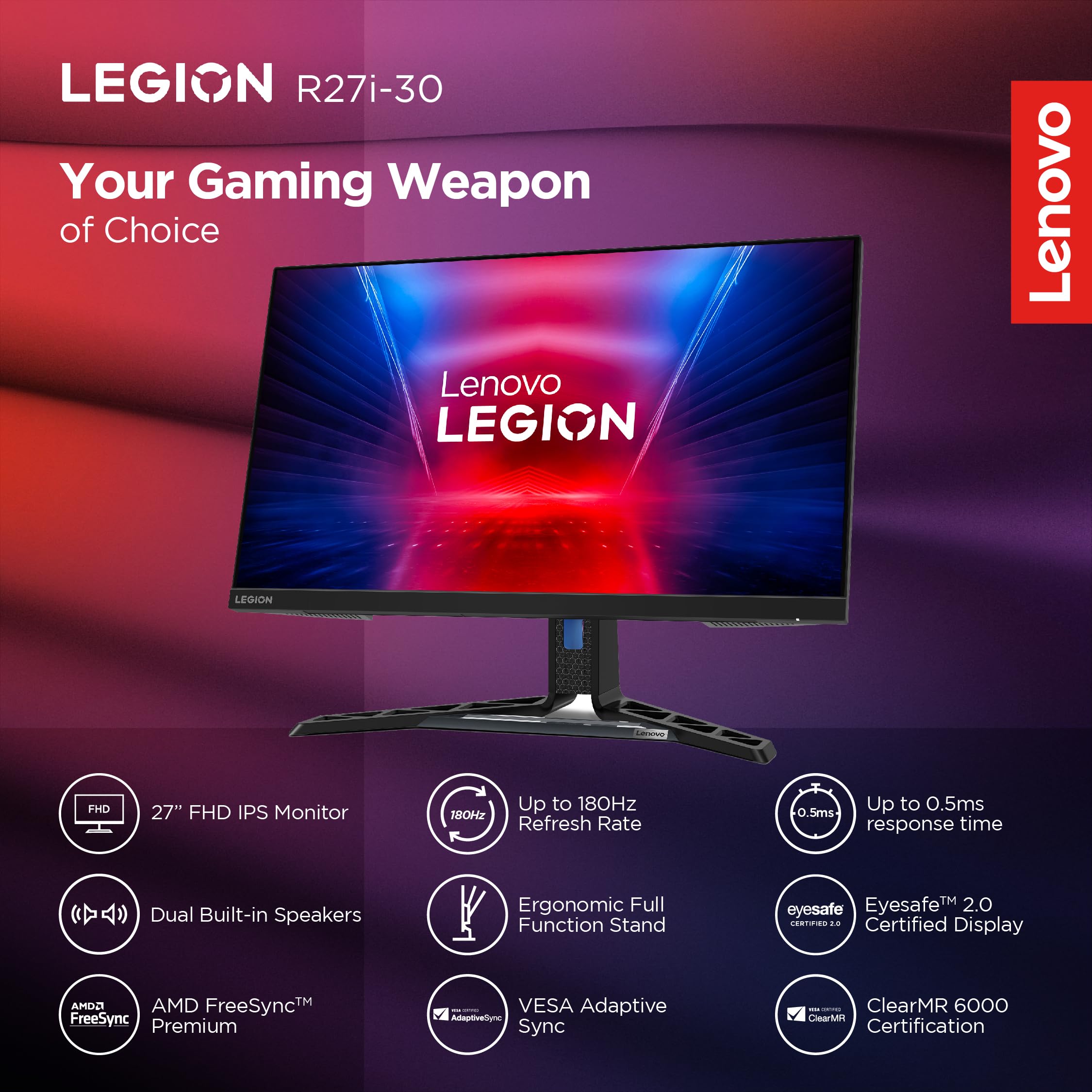 Lenovo Legion R27i-30 | 27 Inch (68.5cm) 165Hz LED Gaming Monitor