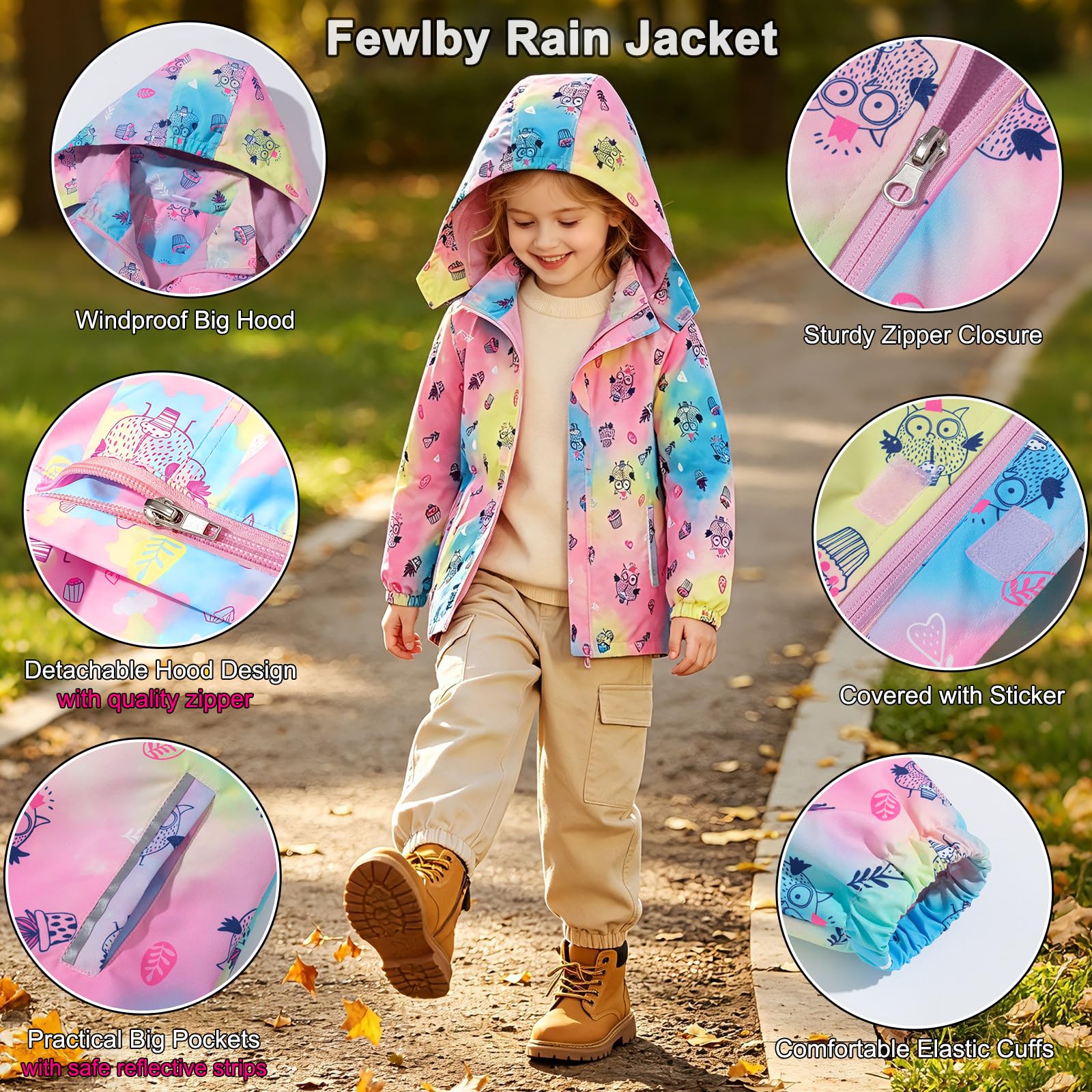 Fewlby Giacca Impermeabile con Cappuccio - Ragazze Impermeabile con Cappuccio Giacca a Vento Bambini Cappotto Foderato in Pile Bambini Capispalla 11-12 Anni