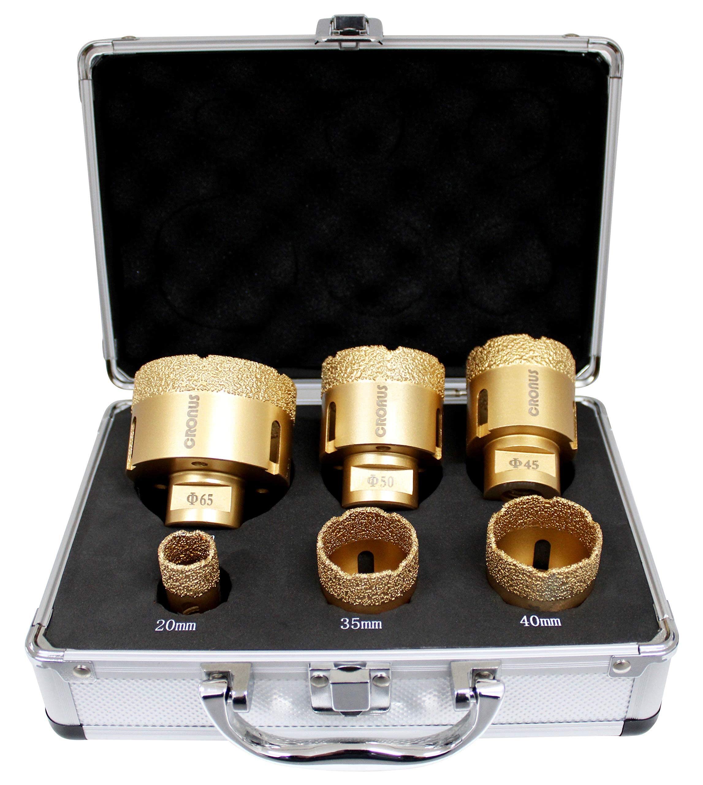 Premium wiertło diamentowe CRONUS M14 10 mm - 65 mm koronka wiertnicza wiertnicza do glazury, suchy zestaw 6 szt. z walizką/etui