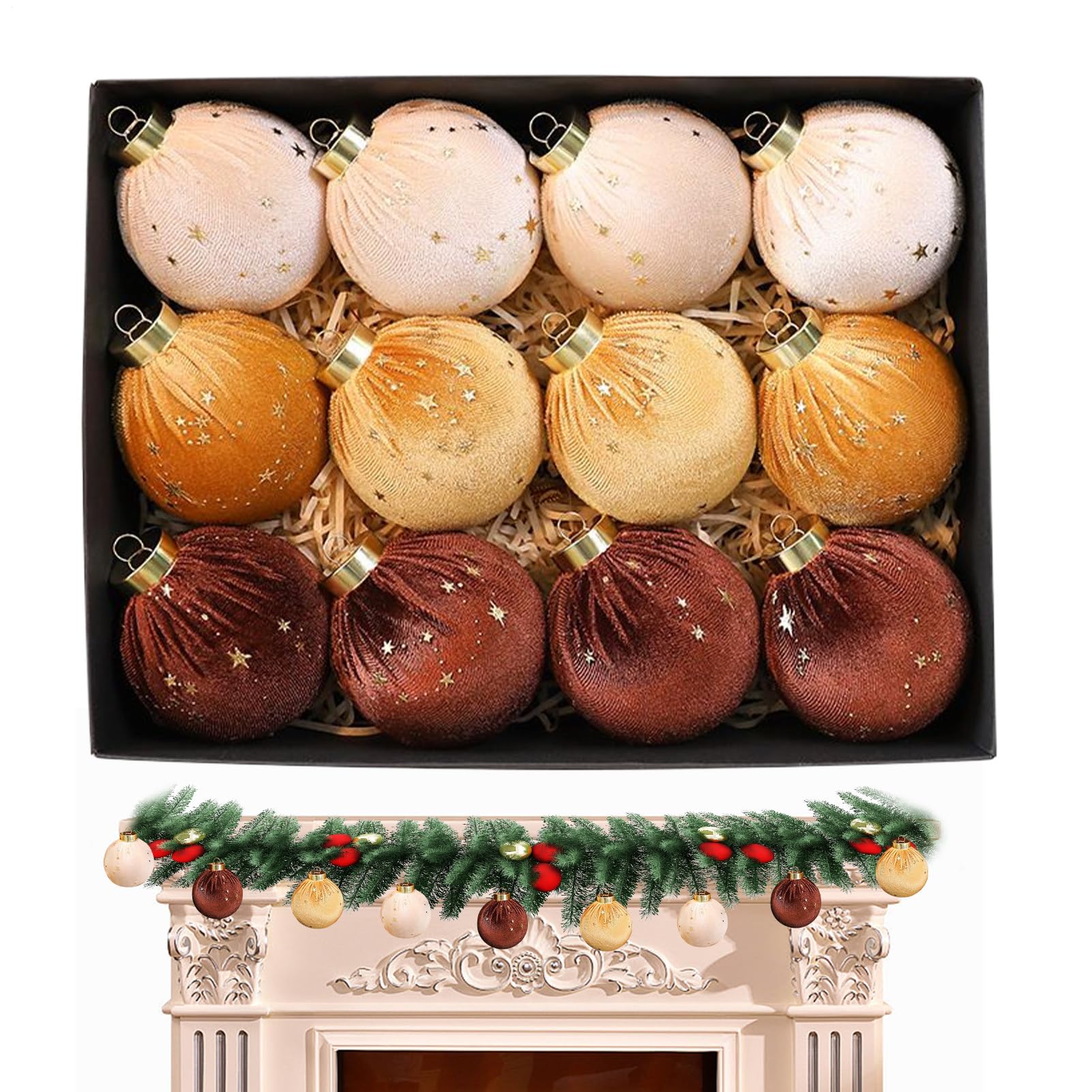 Boules de Noël en velours chic x12 : ornements incassables haut de gamme pour sapin