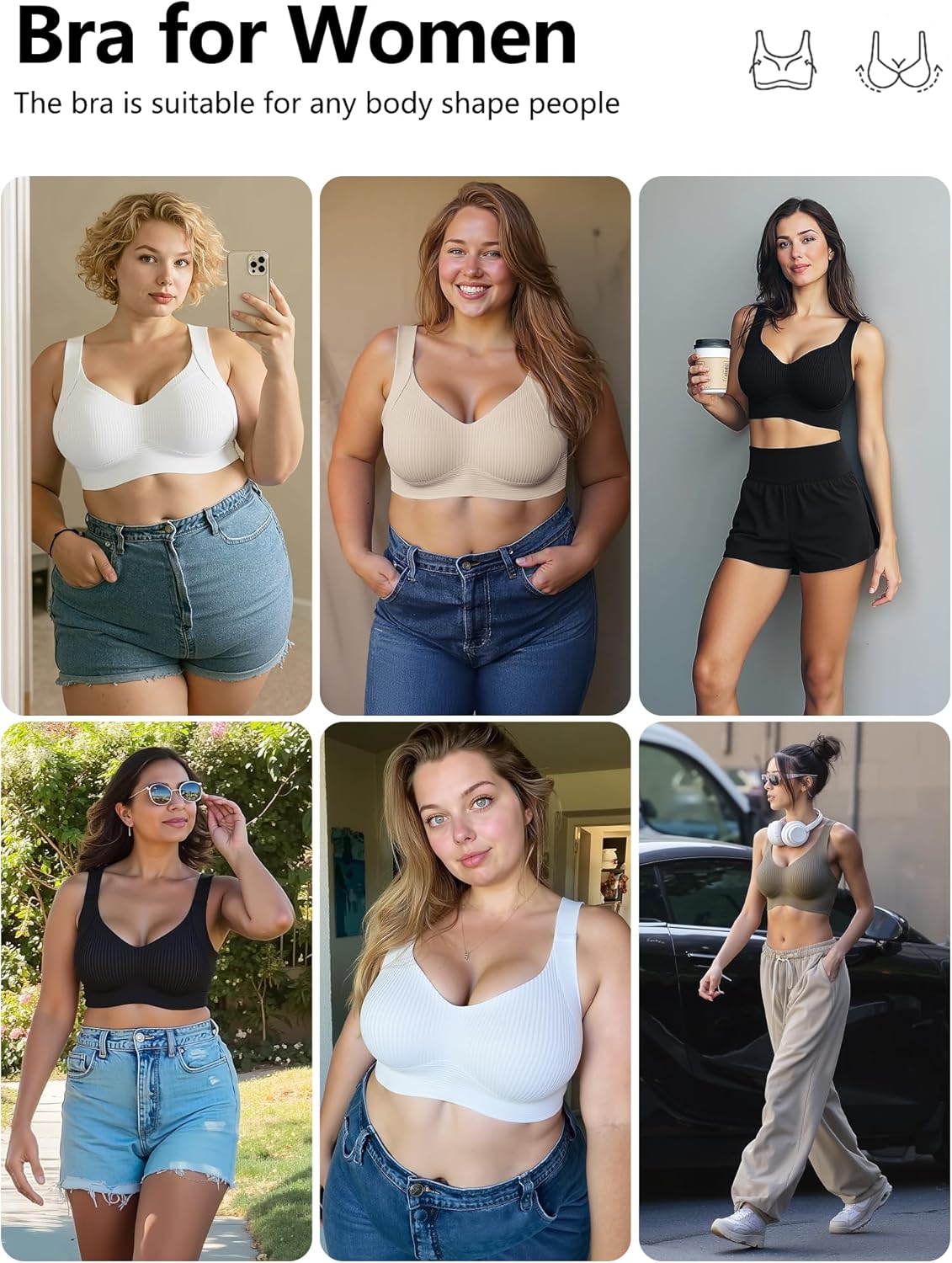 Plus Size Bras for Women No Underwire Full Coverage Everyday Bra Comfortable Wireless Padded Bras - Image 2