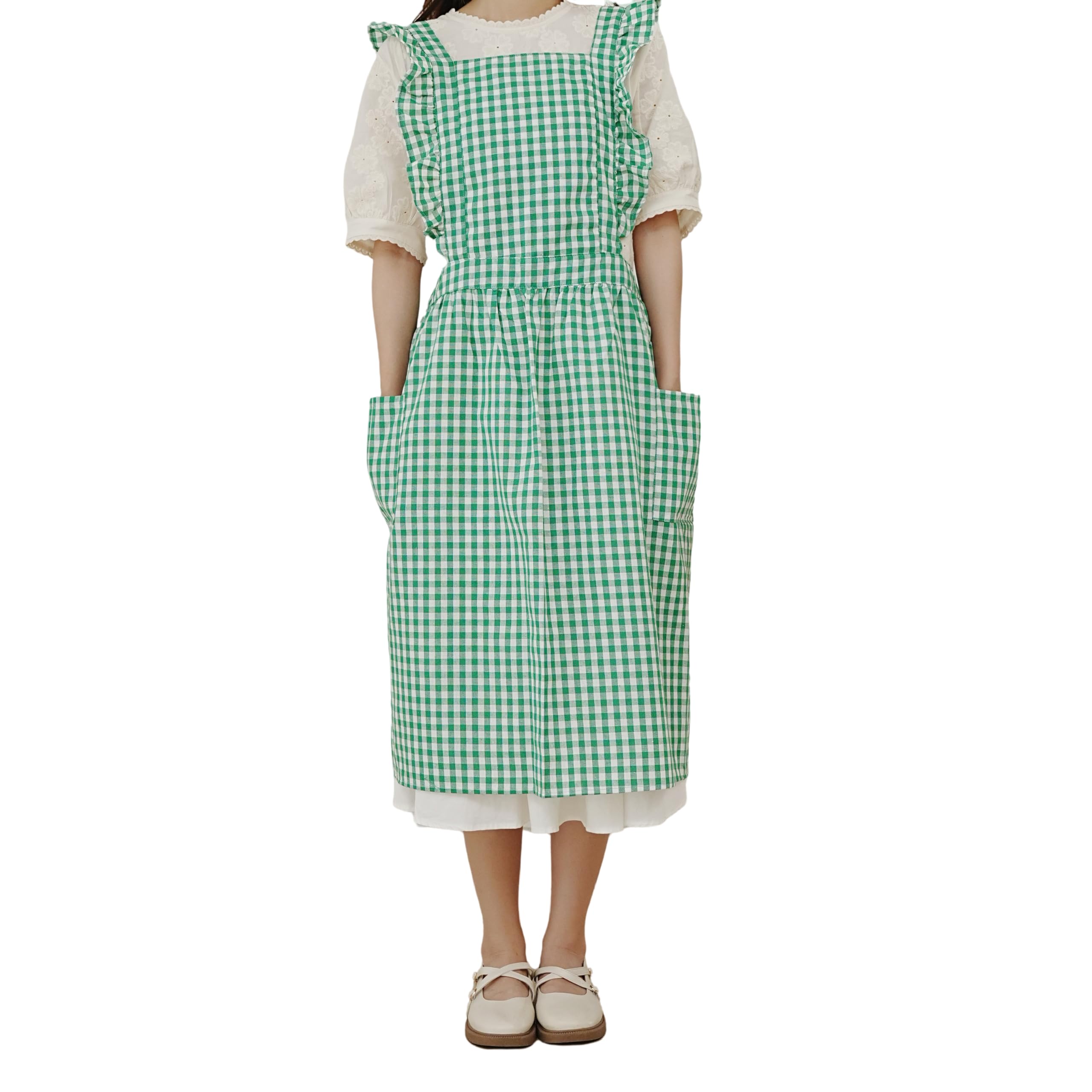 Ruffles Plaid Apron Cute Cotton Large Pleated Lace Up Stain Resistant Cover Up — image 1
